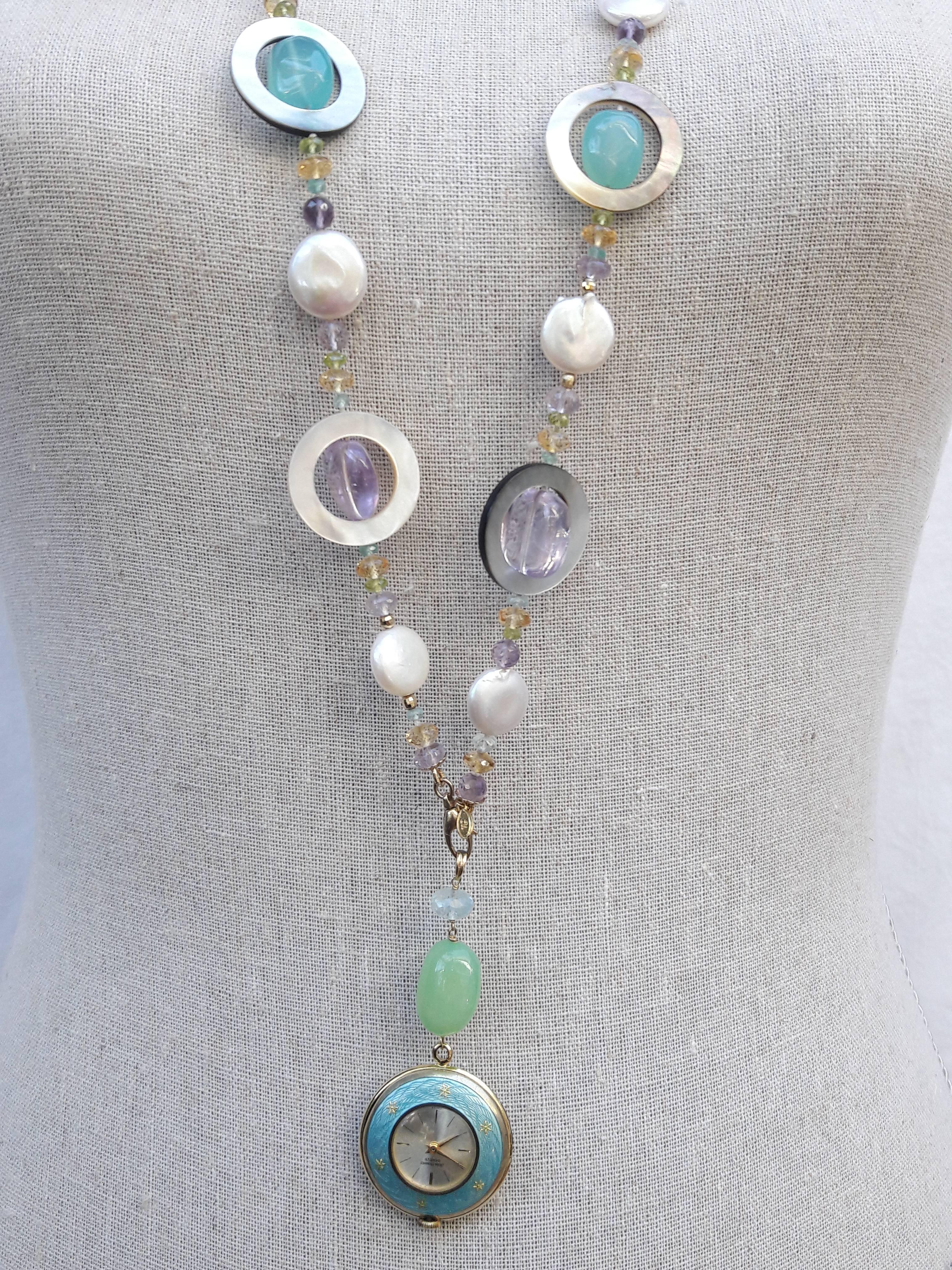 One-of-a-Kind Multi-Gemstone Long Lariat Watch Necklace  1