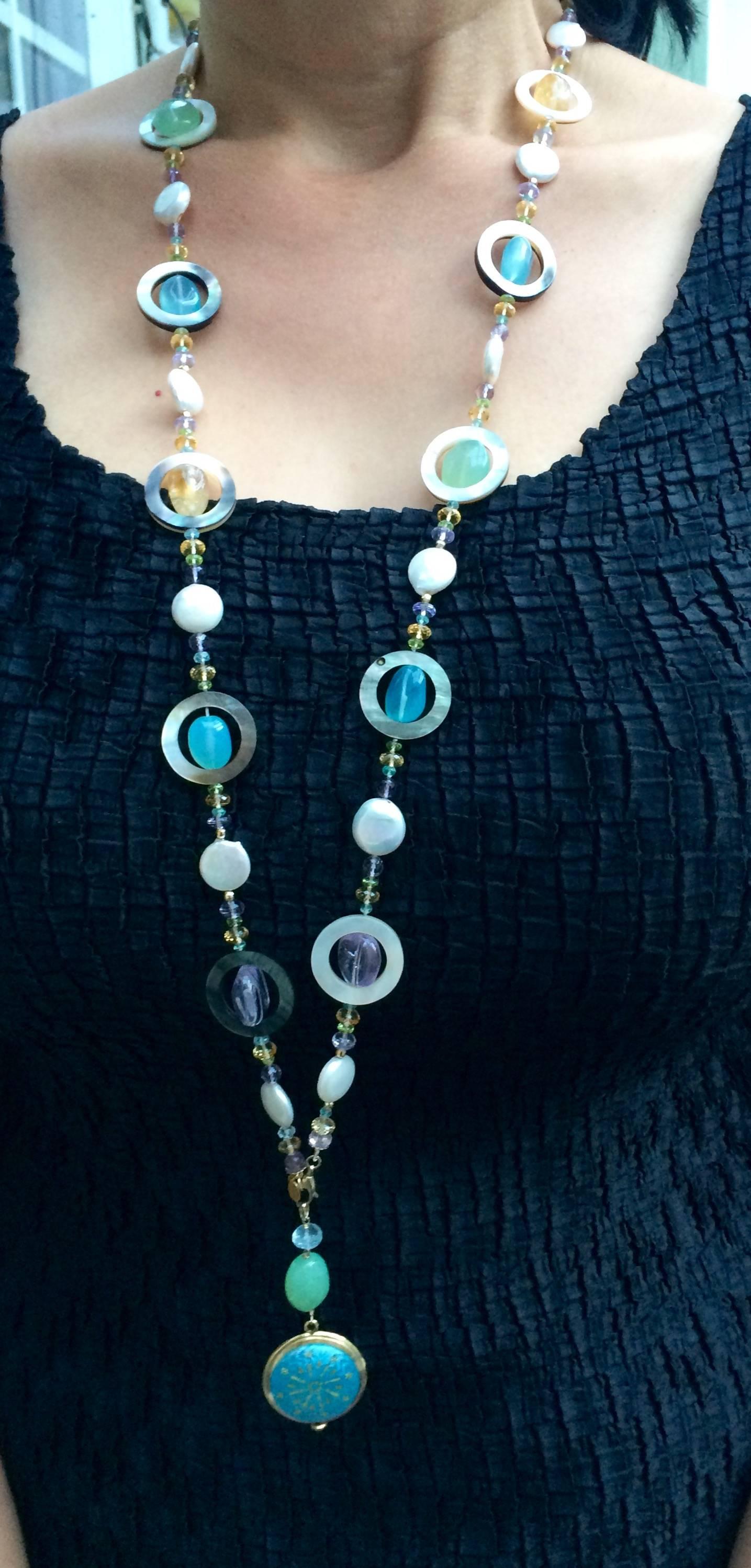One-of-a-Kind Multi-Gemstone Long Lariat Watch Necklace  5
