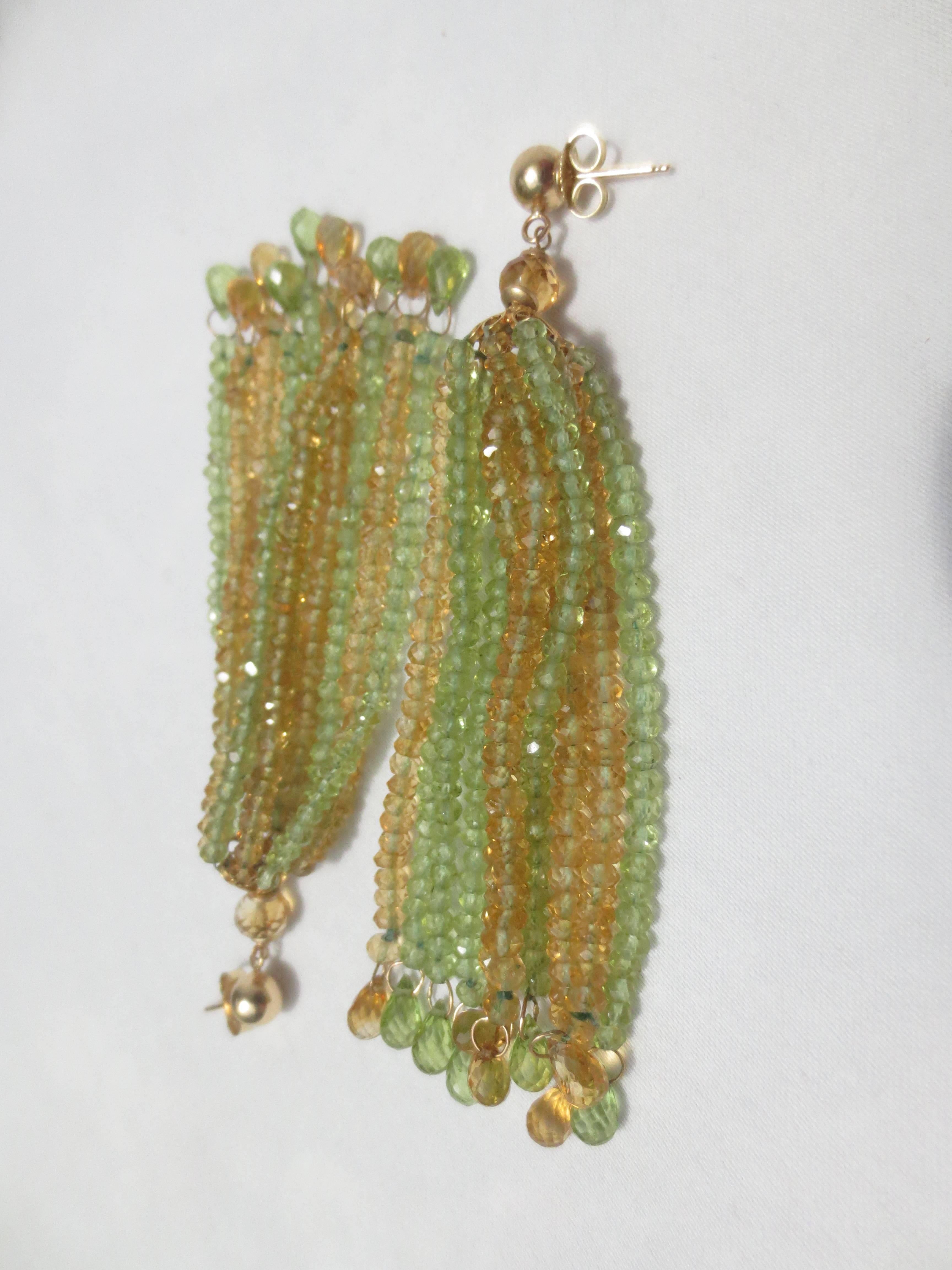 Faceted Citrine Peridot Bead Tassel Earrings In New Condition In Los Angeles, CA