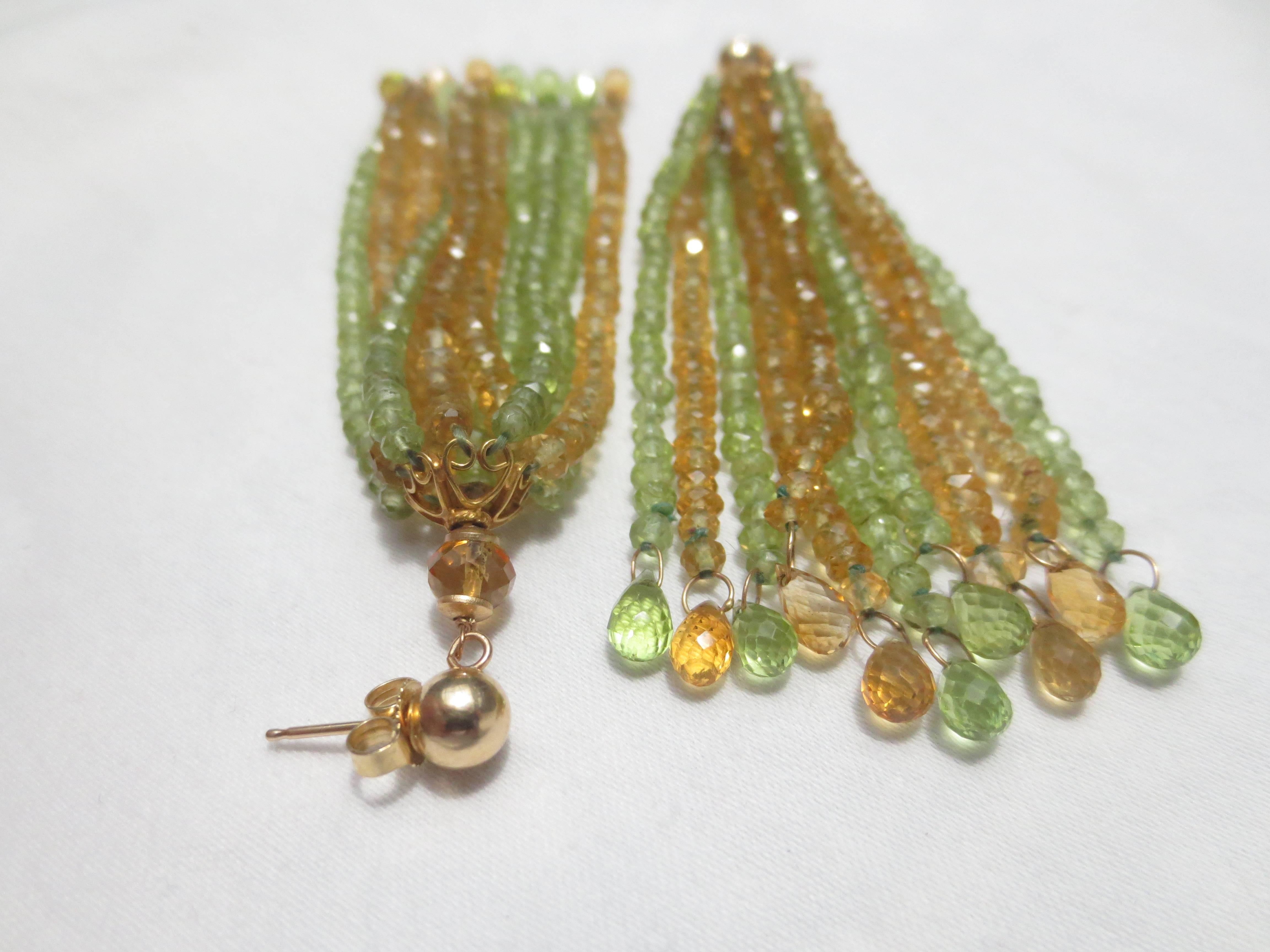 Artist Faceted Citrine Peridot Bead Tassel Earrings