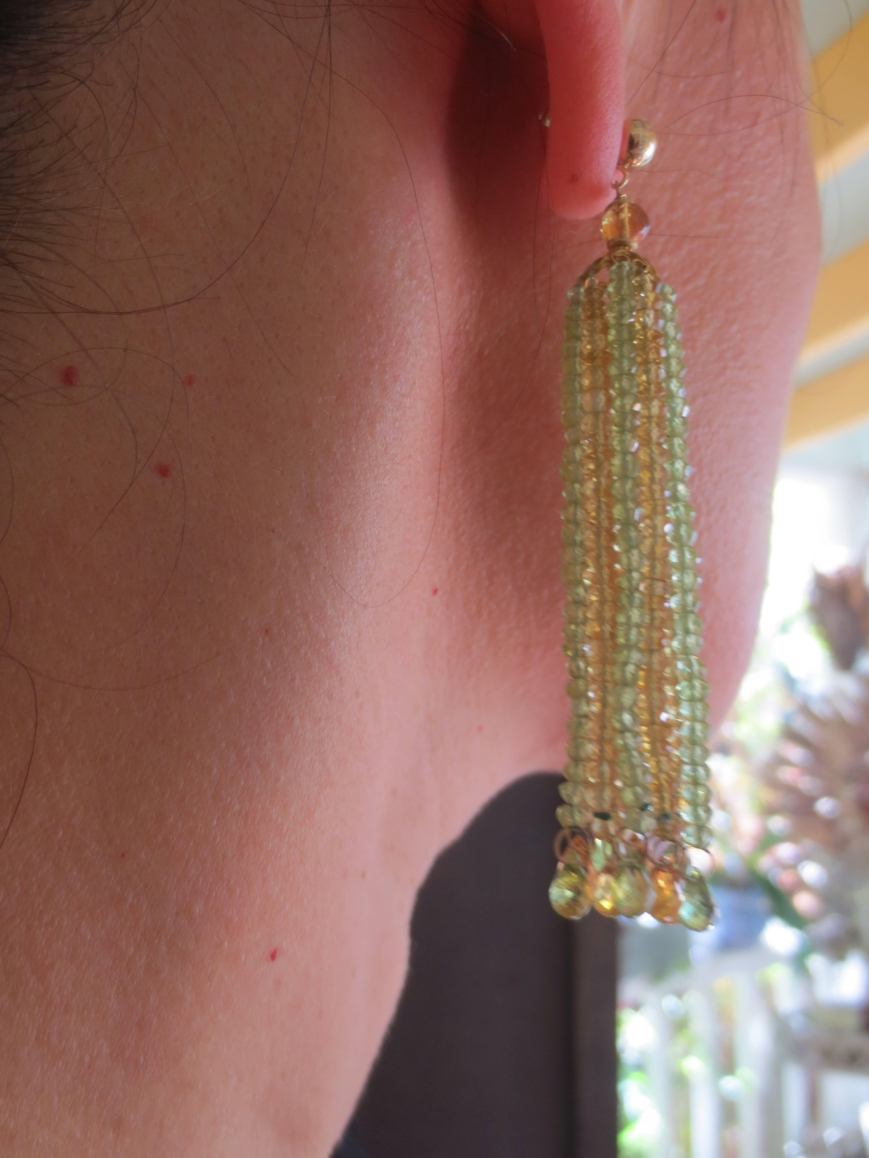 Faceted Citrine Peridot Bead Tassel Earrings 1