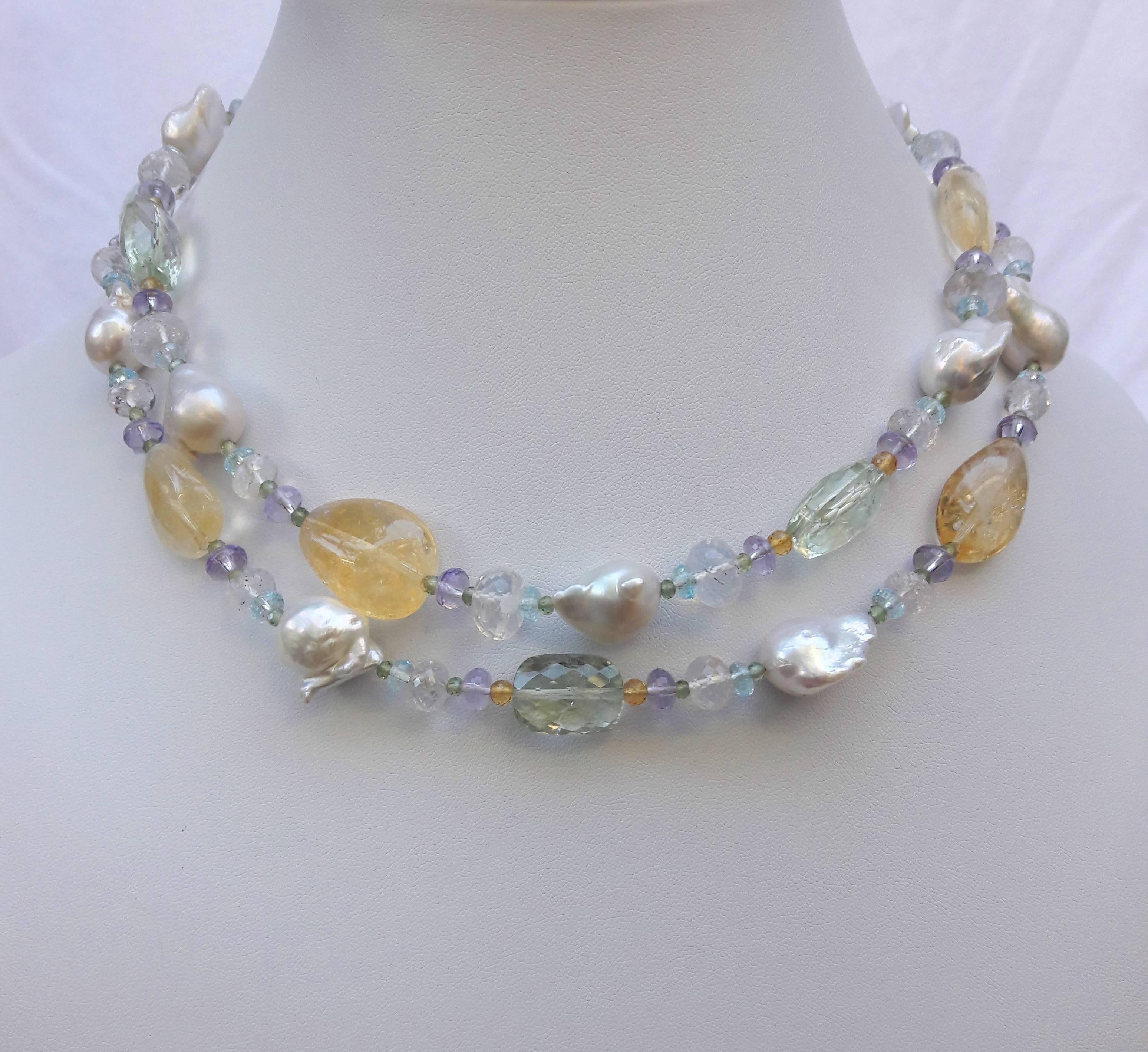 Artist Multi-Gemstone Long Lariat Necklace 