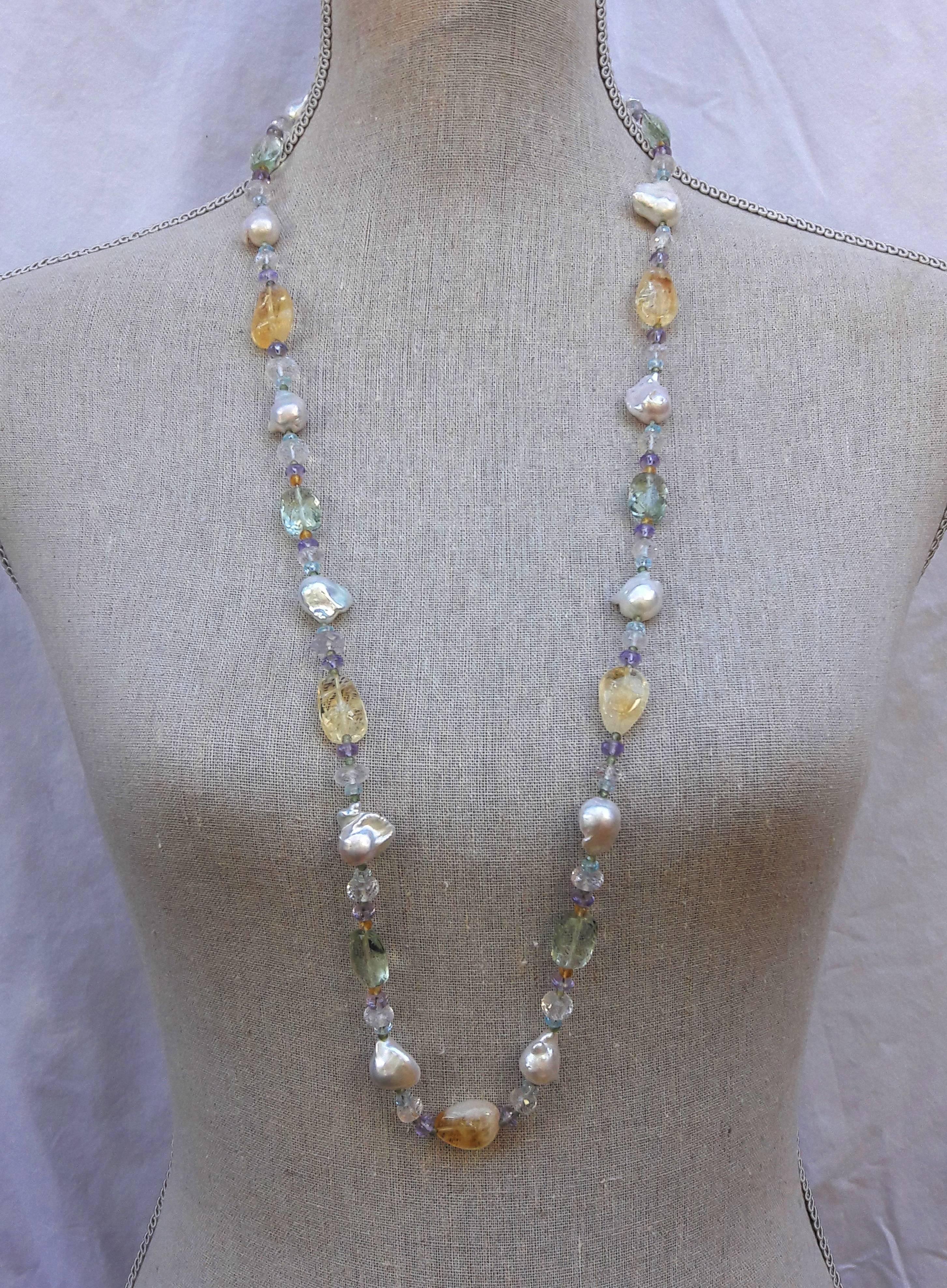 Women's Multi-Gemstone Long Lariat Necklace 