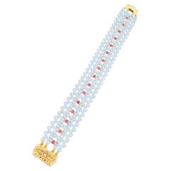 Marina J. Bracelet de perles tissées avec saphir rose et or massif 14 carats