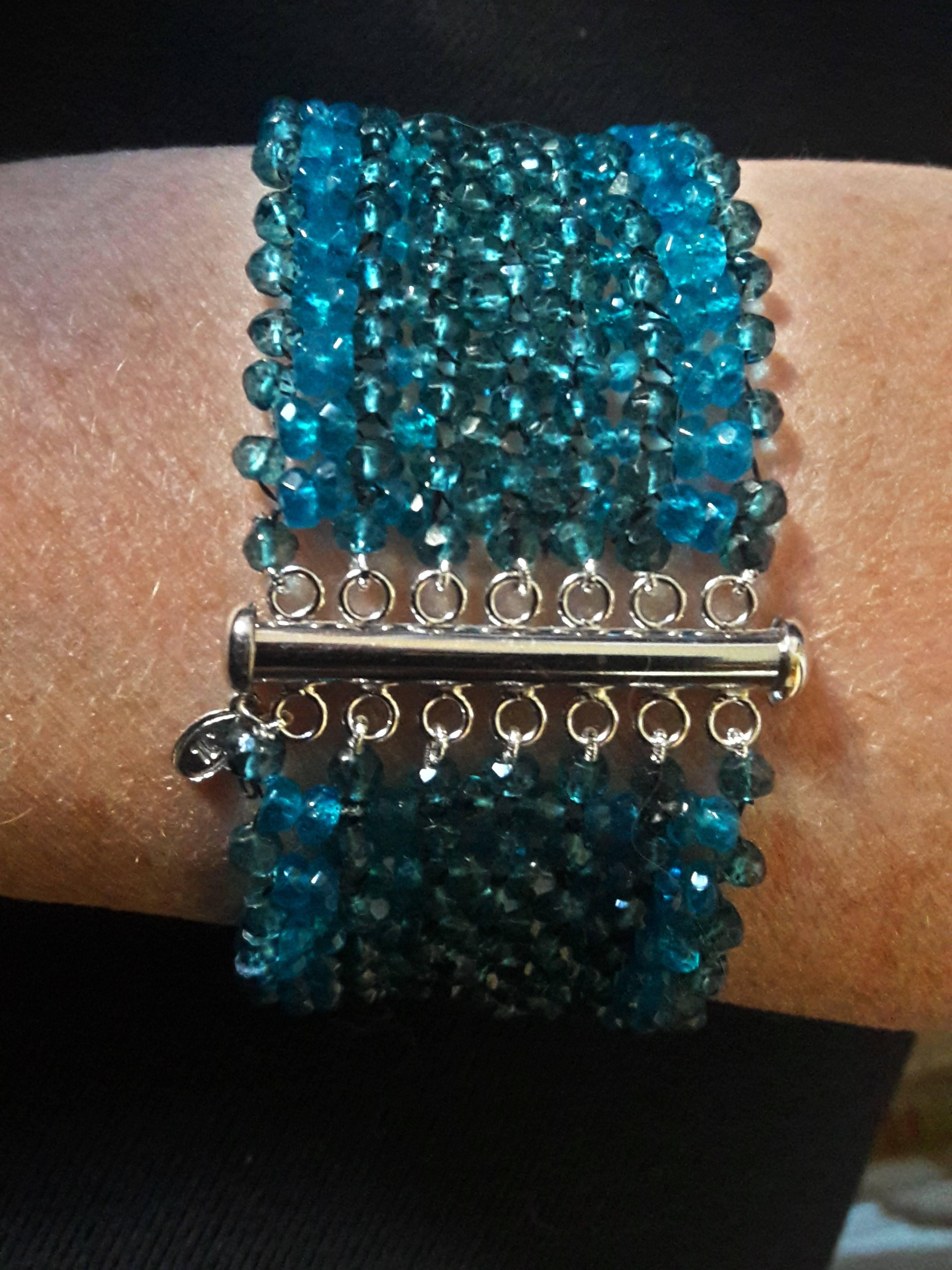 Woven London Blue Topaz & Apatite Faceted Bead Bracelet w. Sliding Silver Clasp 1