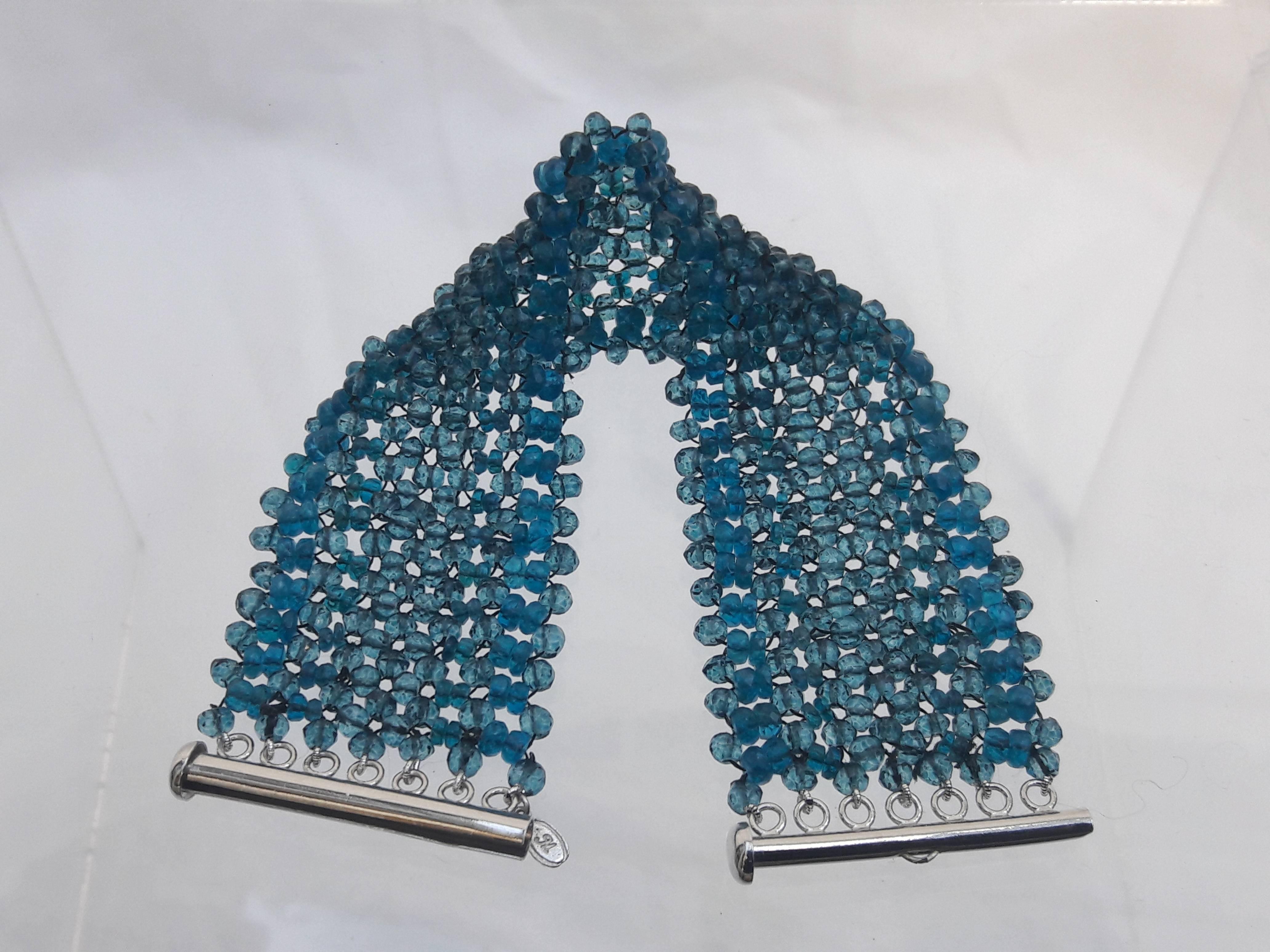 Artist Woven London Blue Topaz & Apatite Faceted Bead Bracelet w. Sliding Silver Clasp