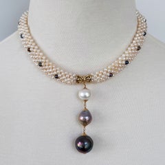 Marina J. Woven Pearl Rope Necklace with Black Pearl Accents & 14k Yellow Gold