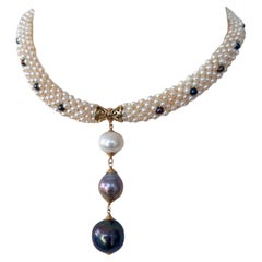 Marina J. Woven Pearl Rope Necklace with Black Pearl Accents & 14k Yellow Gold