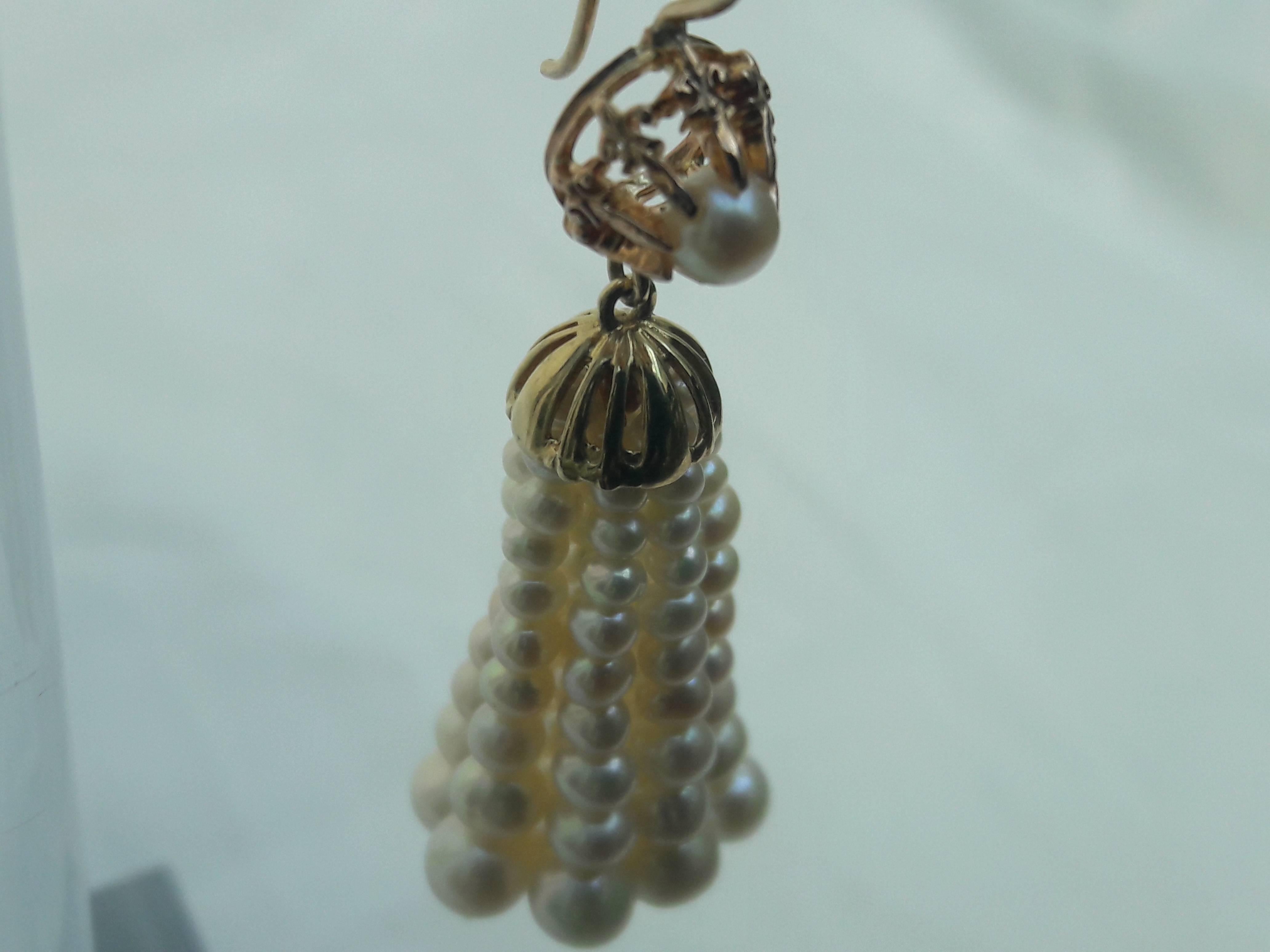 Women's Marina J Graduated  Pearl Tassel Earrings with vintage 14k Yellow Gold parts