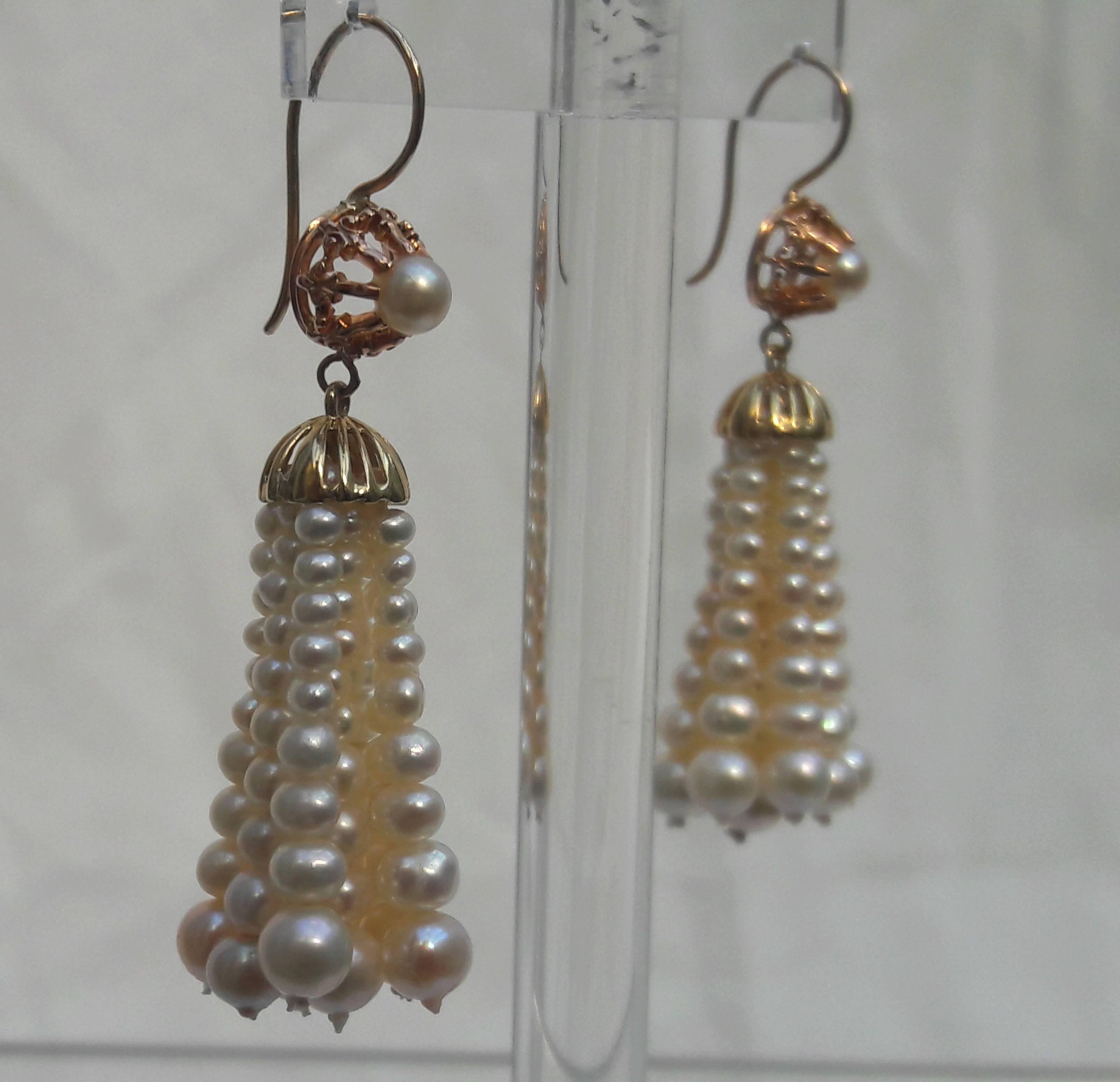 Bead Marina J Graduated  Pearl Tassel Earrings with vintage 14k Yellow Gold parts