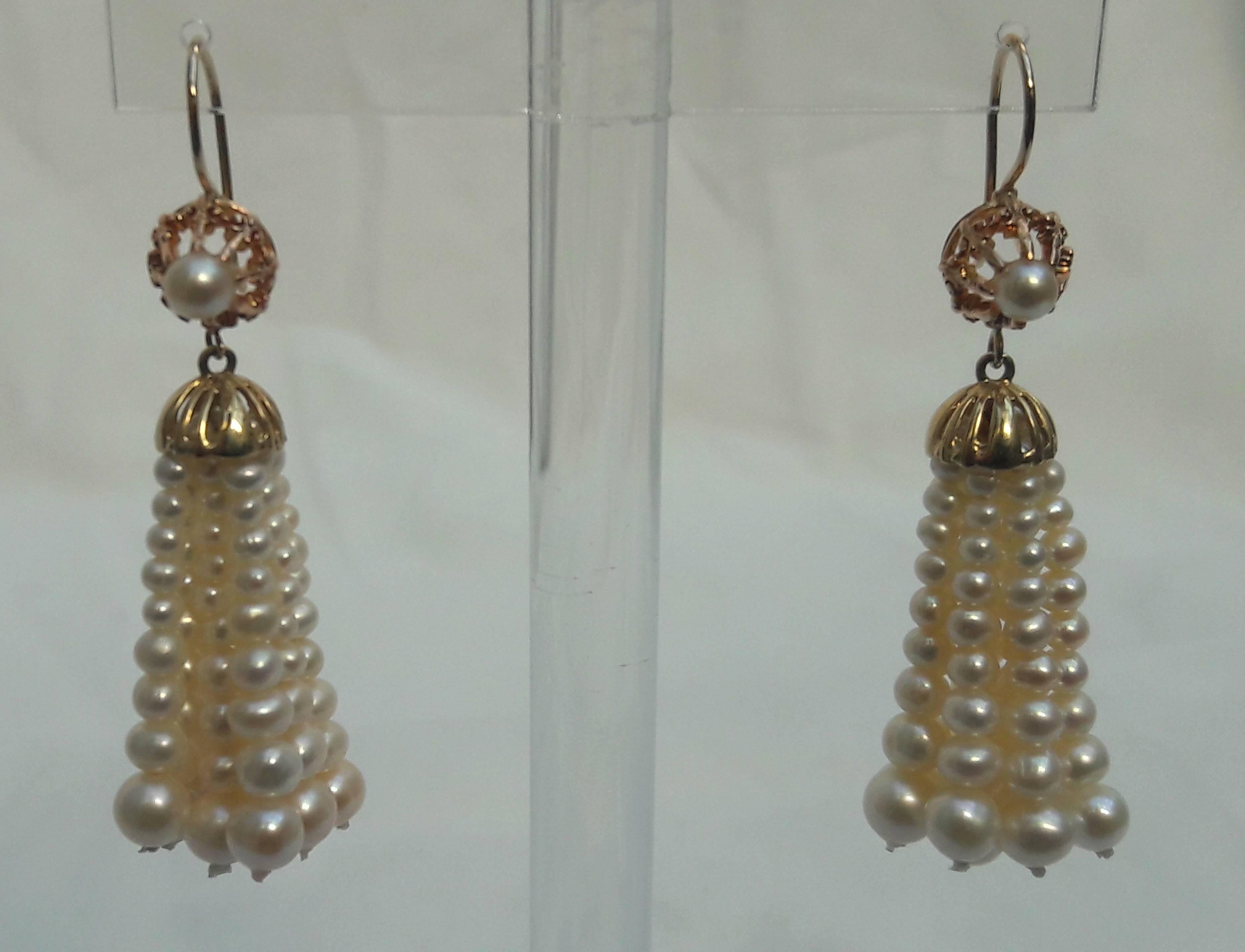 Marina J Graduated  Pearl Tassel Earrings with vintage 14k Yellow Gold parts In New Condition In Los Angeles, CA