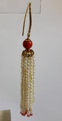 Marina J. Pearl and Coral Tassel Earrings with Gold Findings and Filigree Cup