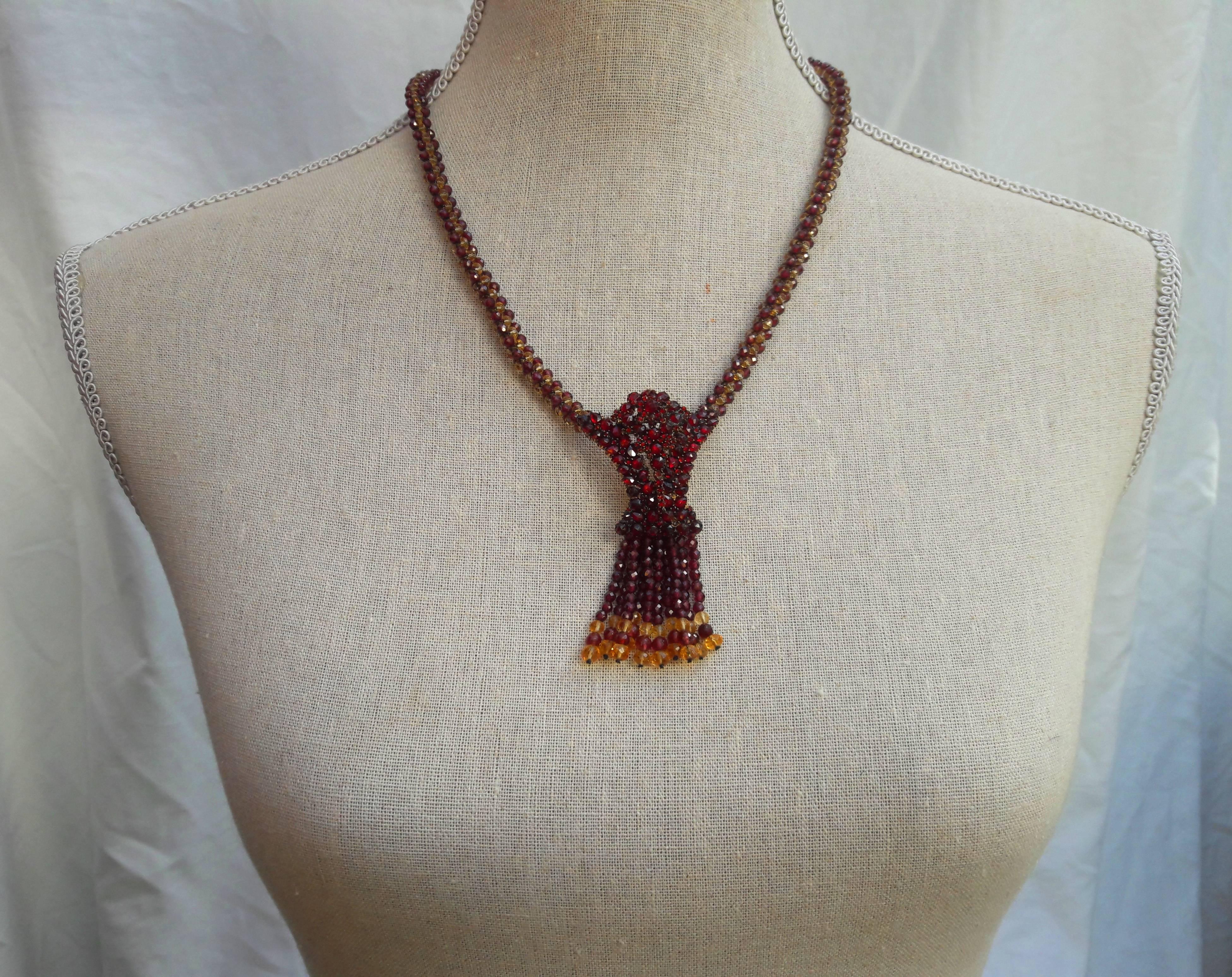 Artisan Marina J Garnet / Citrine Faceted Bead Woven Necklace
