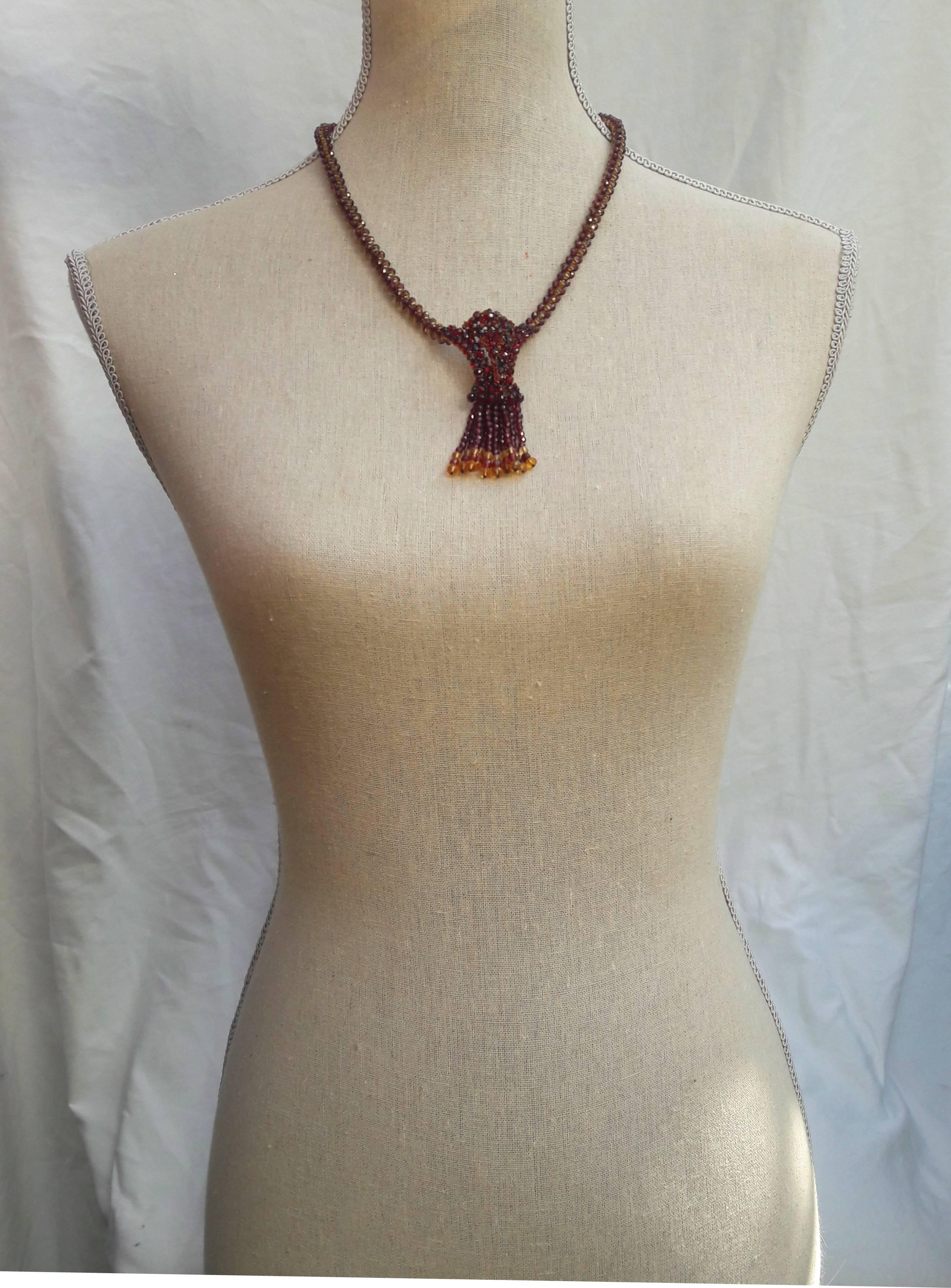 Marina J Garnet / Citrine Faceted Bead Woven Necklace In New Condition In Los Angeles, CA