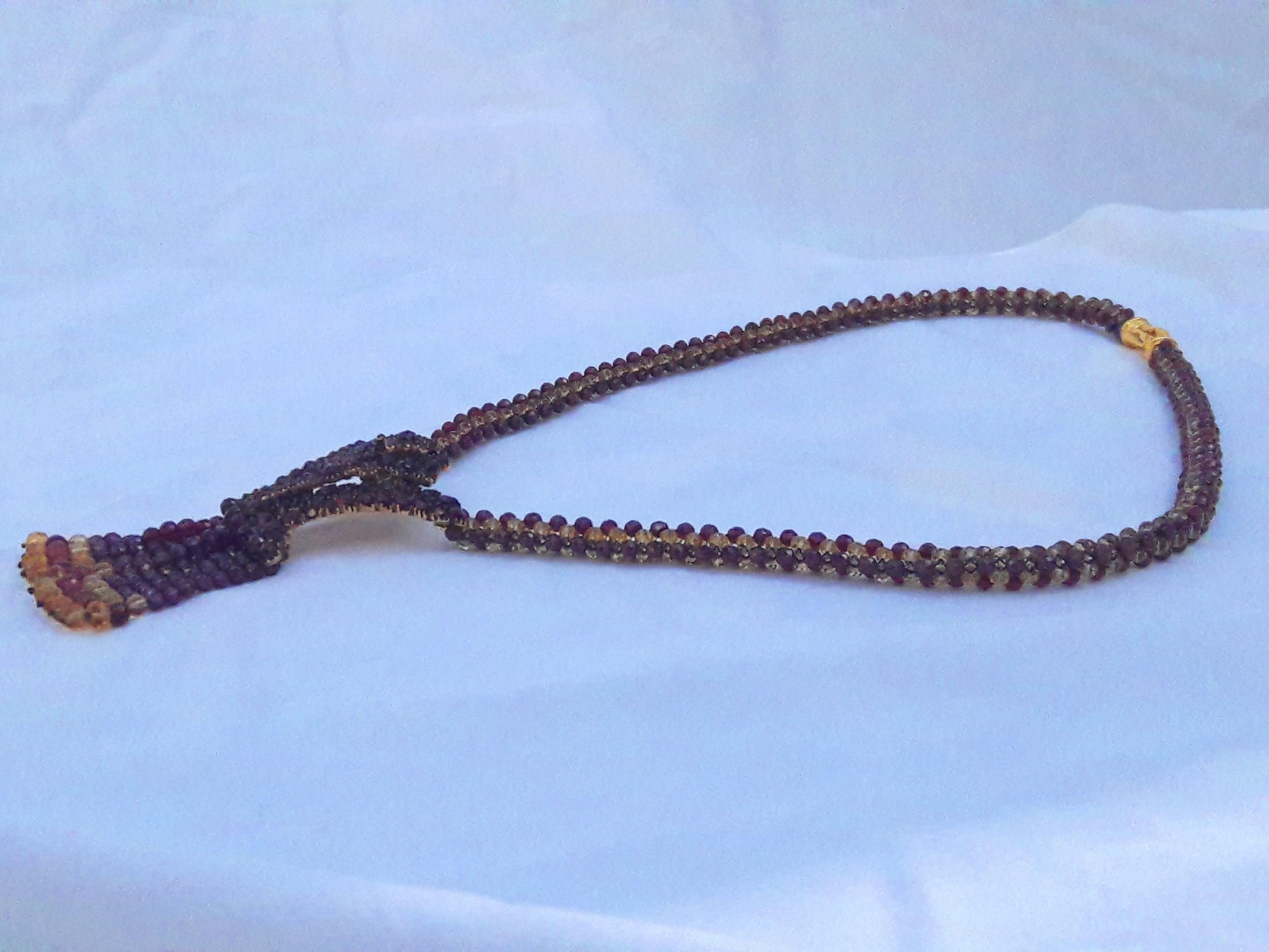Marina J Garnet / Citrine Faceted Bead Woven Necklace 4