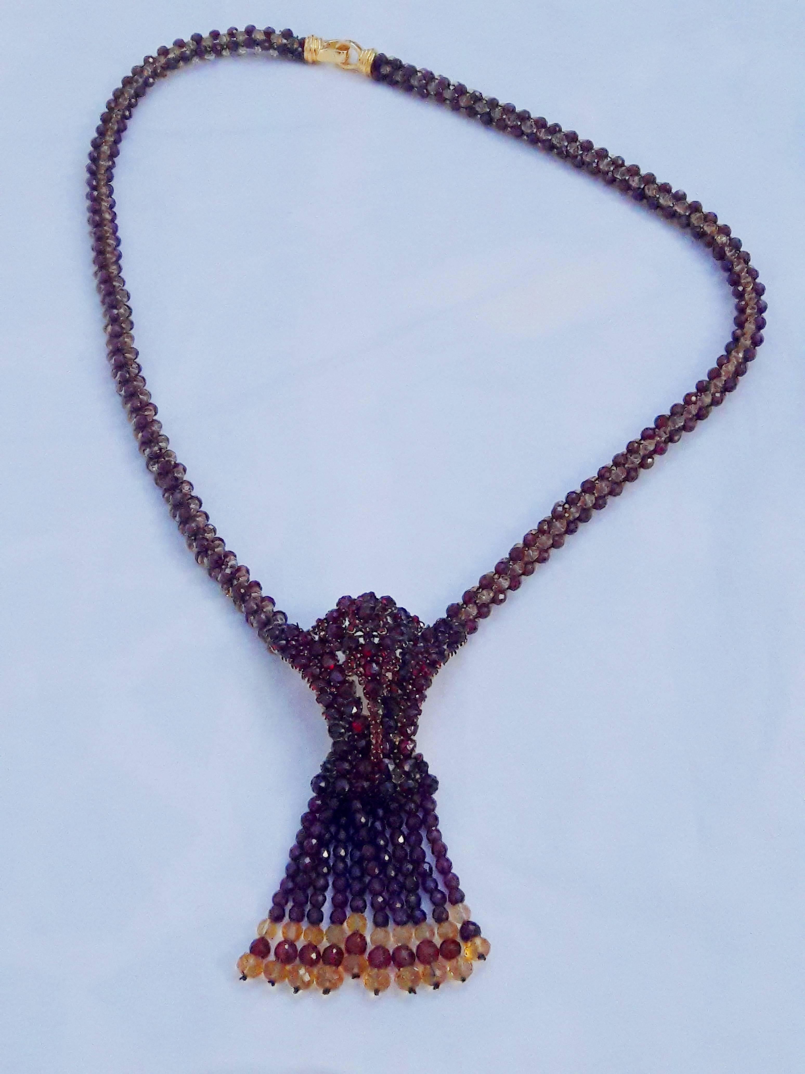 Marina J Garnet / Citrine Faceted Bead Woven Necklace 2