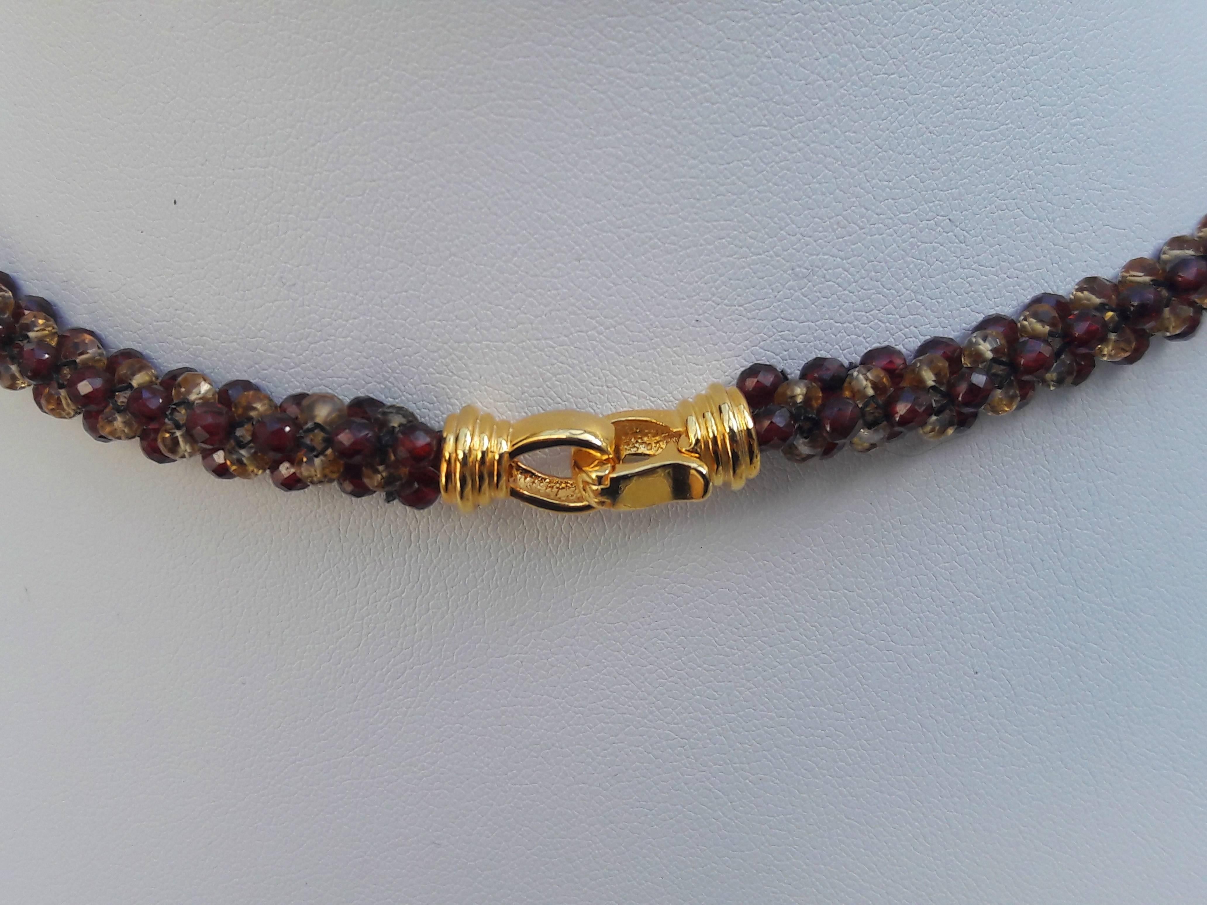 Marina J Garnet / Citrine Faceted Bead Woven Necklace 1
