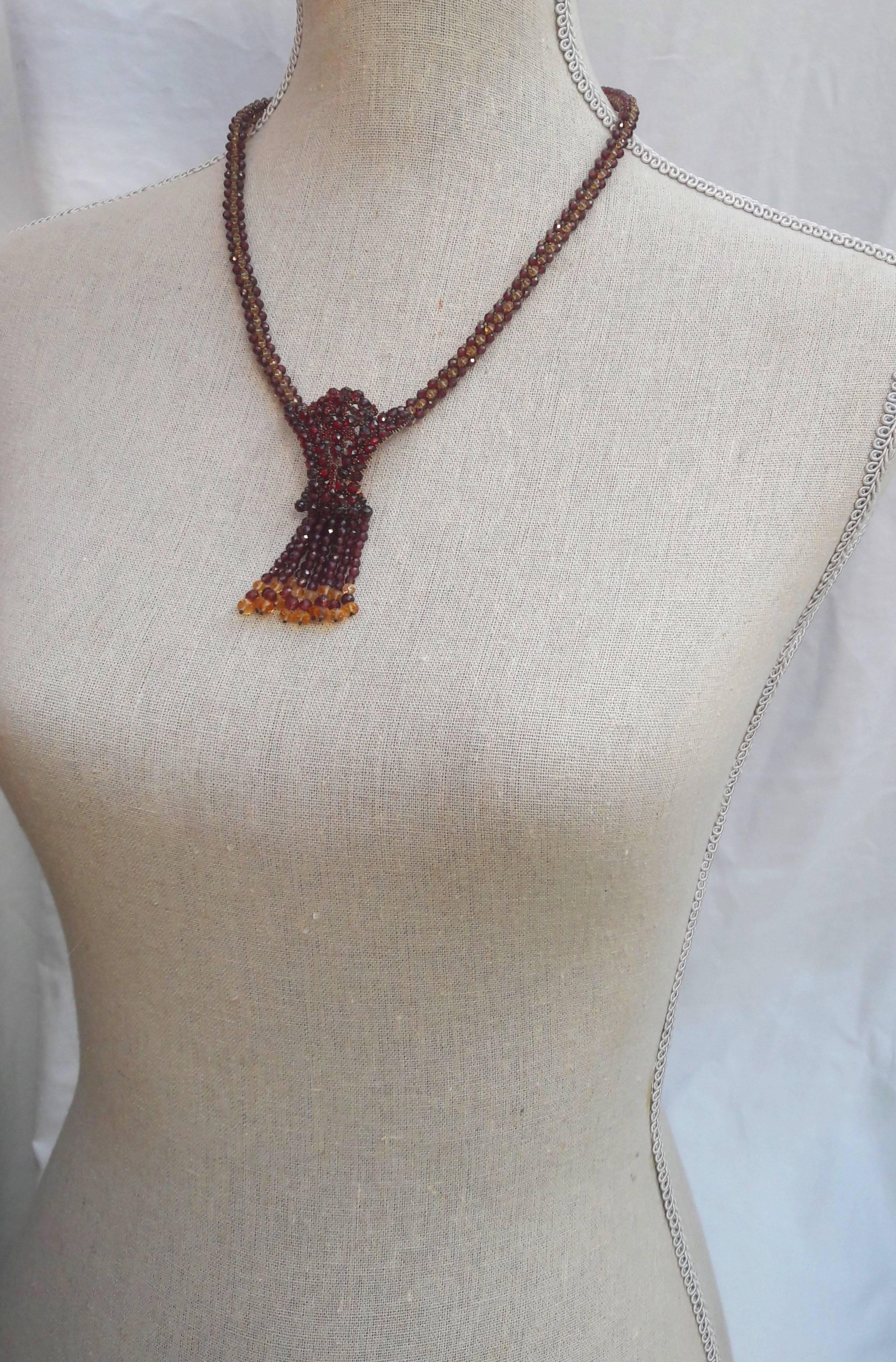 Women's Marina J Garnet / Citrine Faceted Bead Woven Necklace