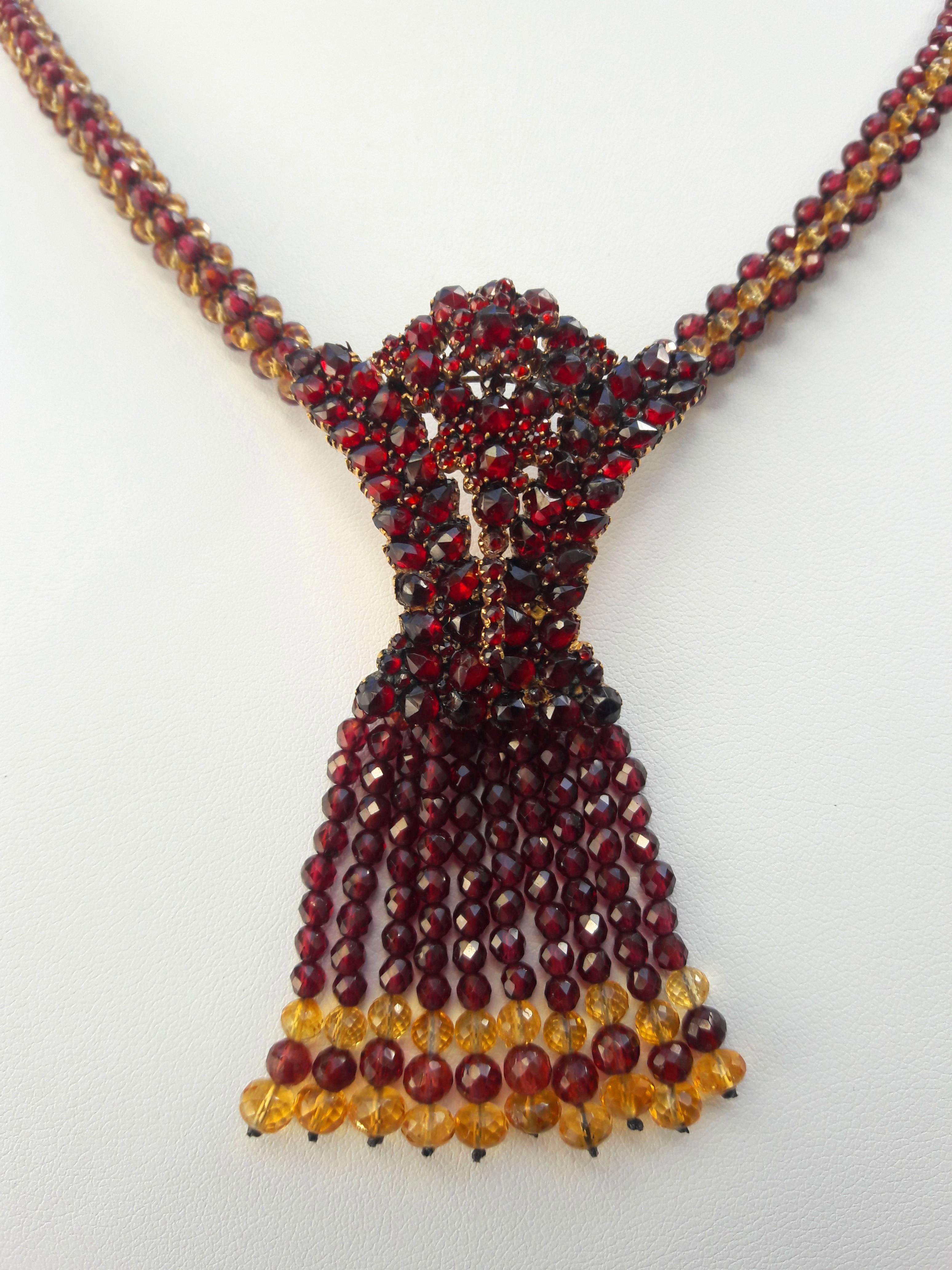 Marina J Garnet / Citrine Faceted Bead Woven Necklace 3