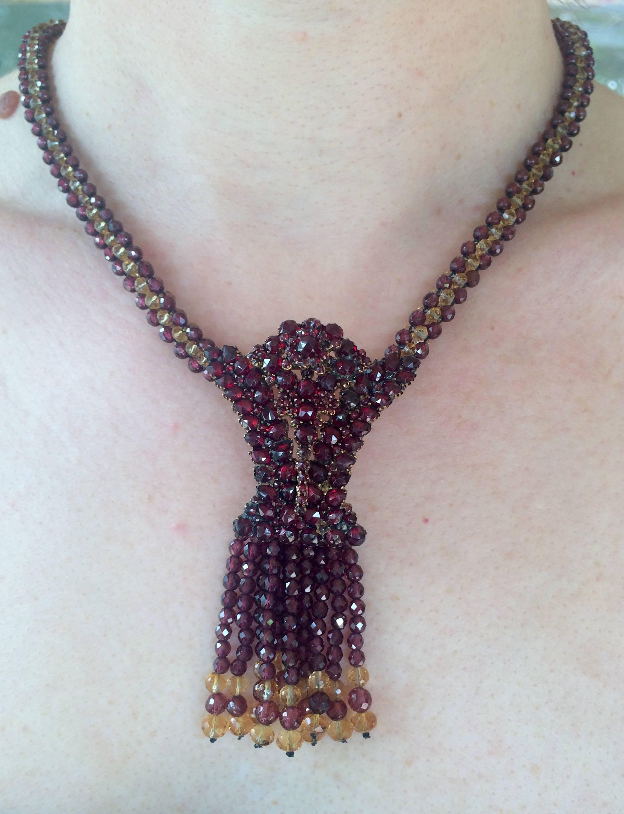 Marina J Garnet / Citrine Faceted Bead Woven Necklace 5