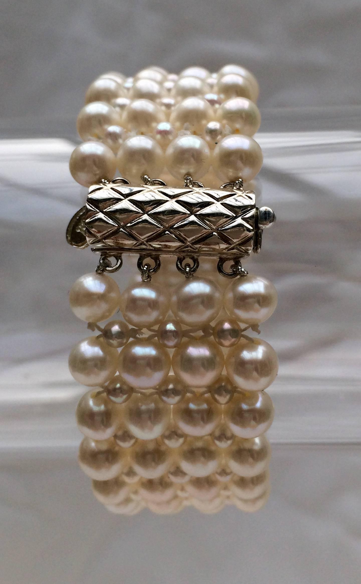  Woven Pearl Art Deco Bracelet with Removable Matching Pearl Tassel by Marina J In New Condition In Los Angeles, CA
