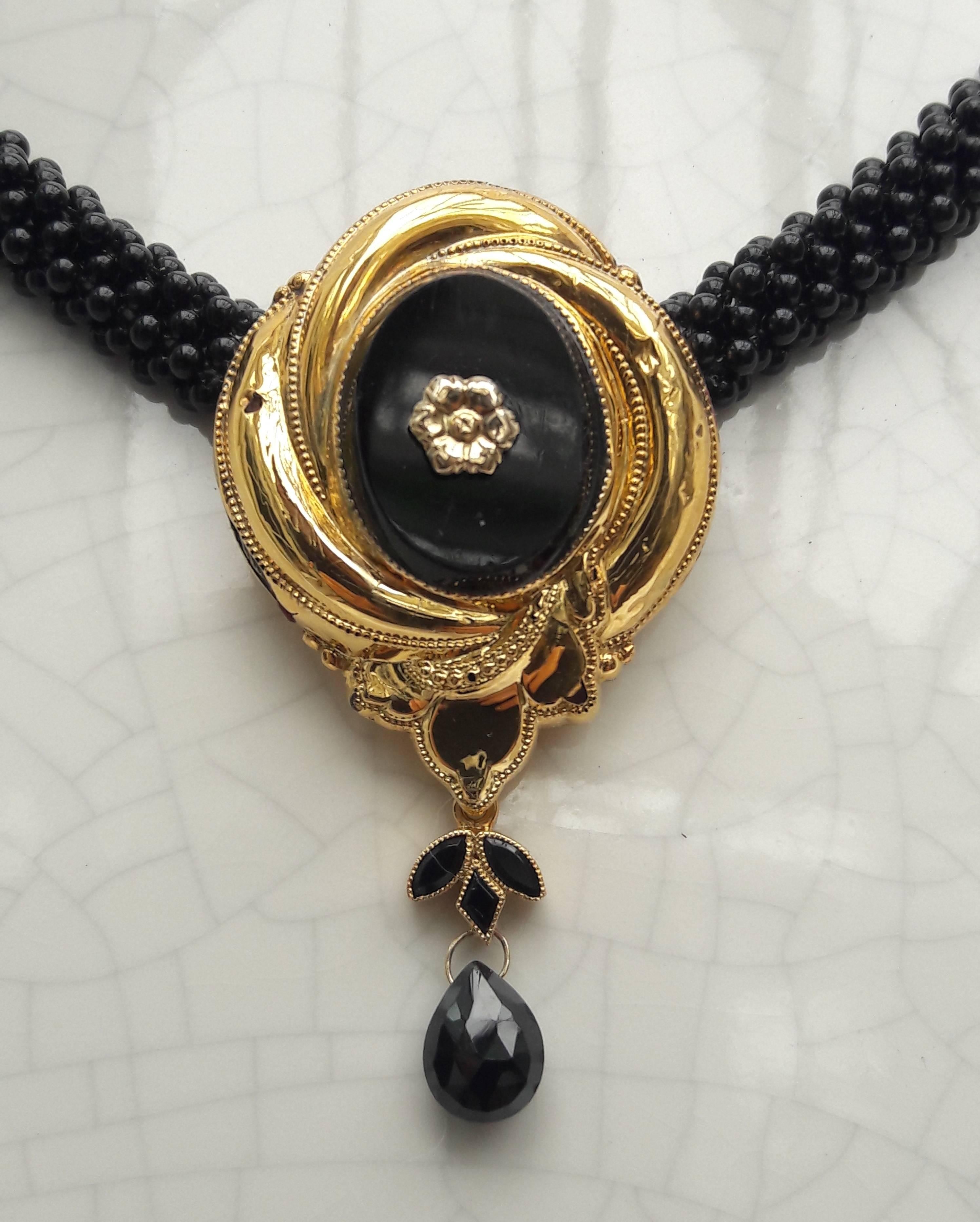 Artist Marina J. One-of-a-Kind Woven Black Onyx 3D Rope Bead Necklace
