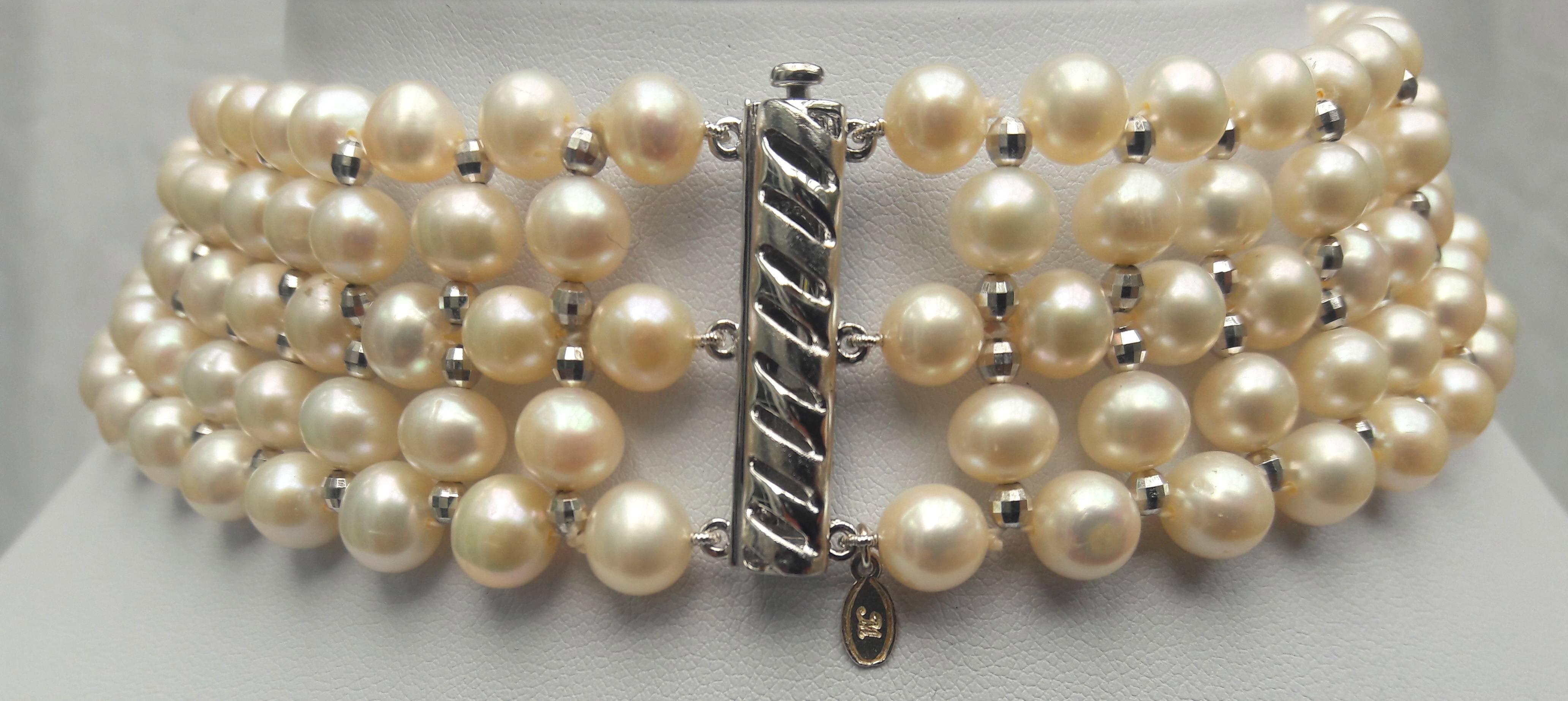 Marina J. Woven Pearl & 14K White Gold Drape Choker and Rhodium Silver Clasp  2