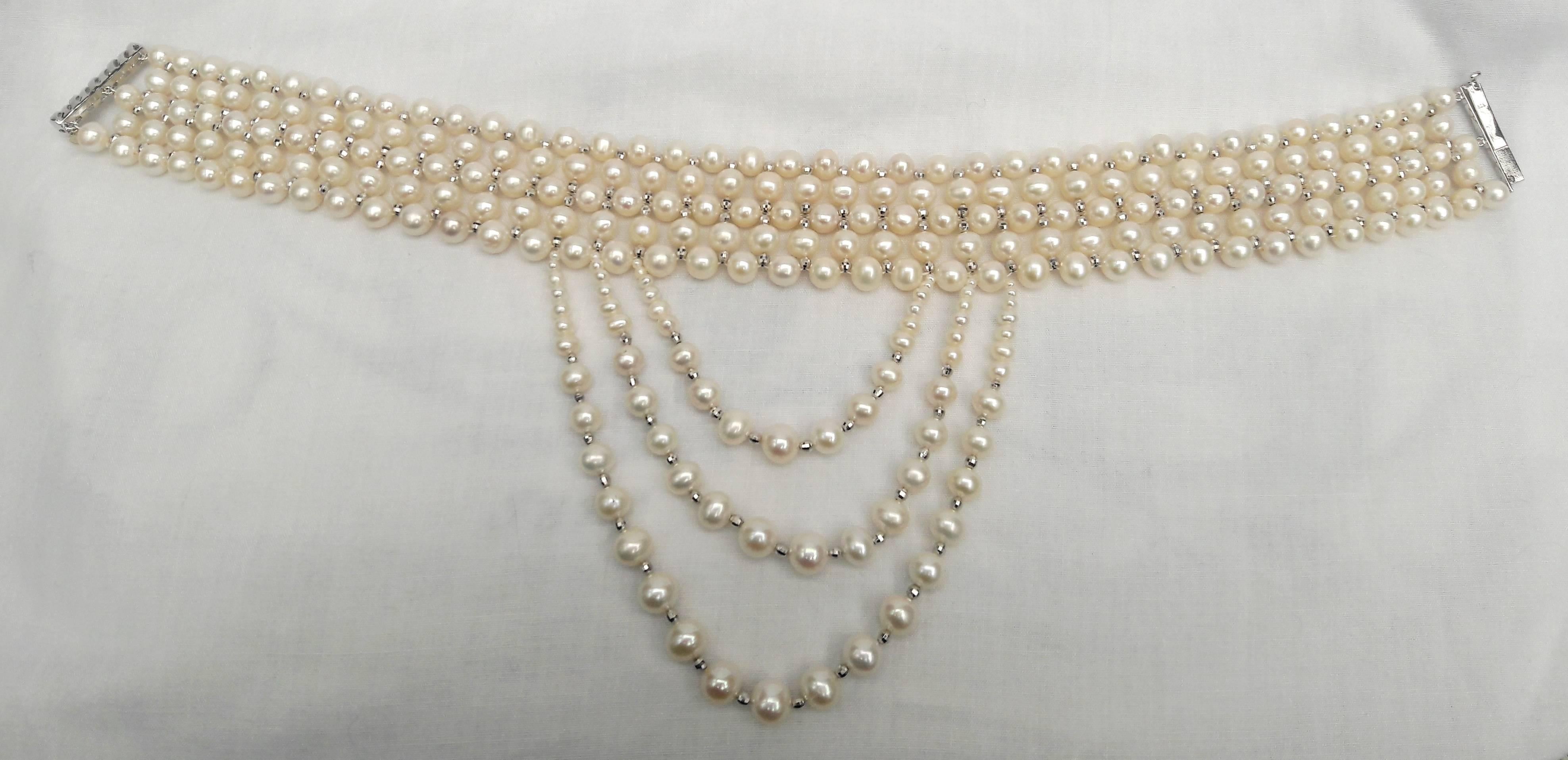 Marina J. Woven Pearl & 14K White Gold Drape Choker and Rhodium Silver Clasp  3