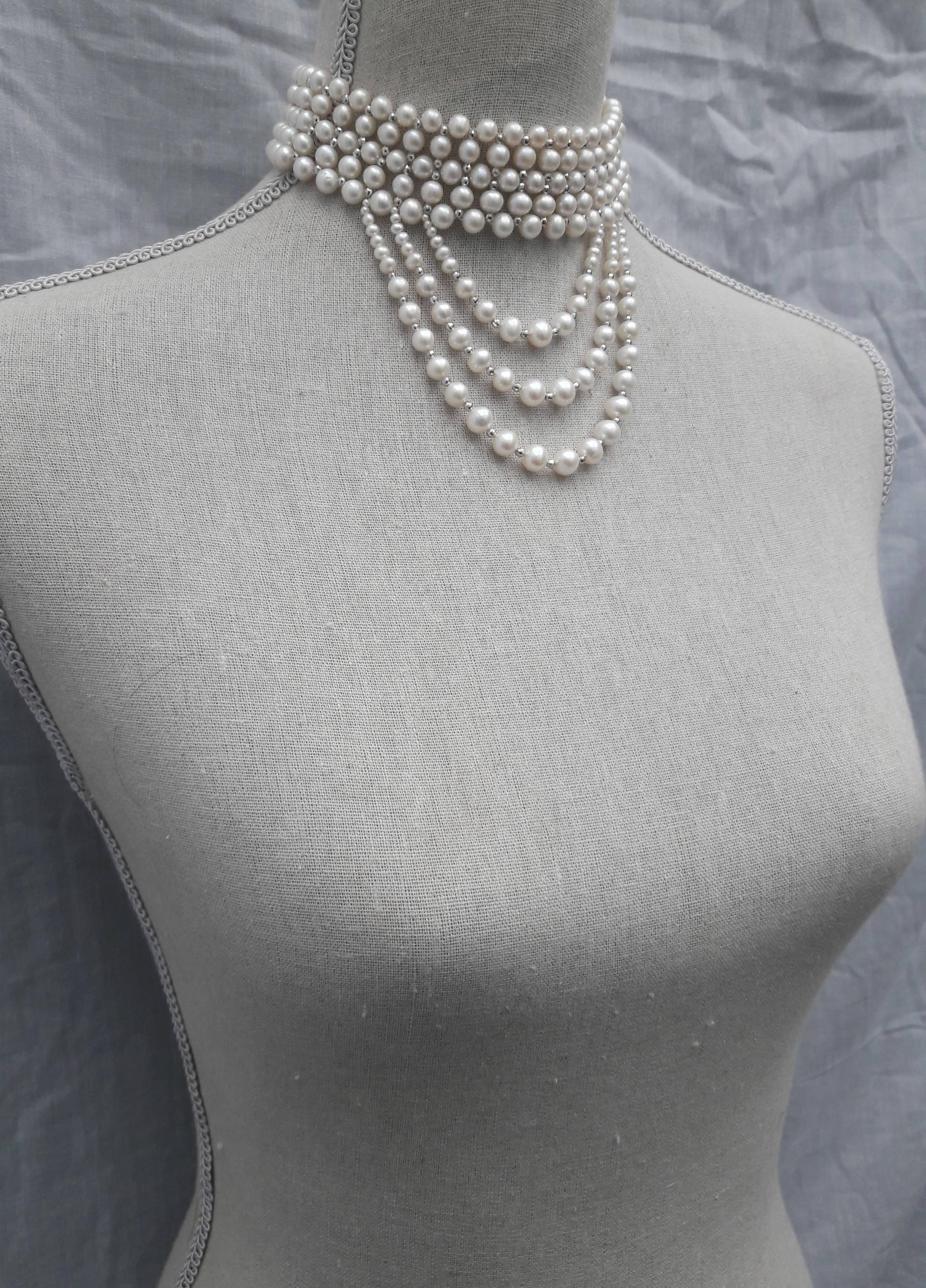 Marina J. Woven Pearl & 14K White Gold Drape Choker and Rhodium Silver Clasp  1