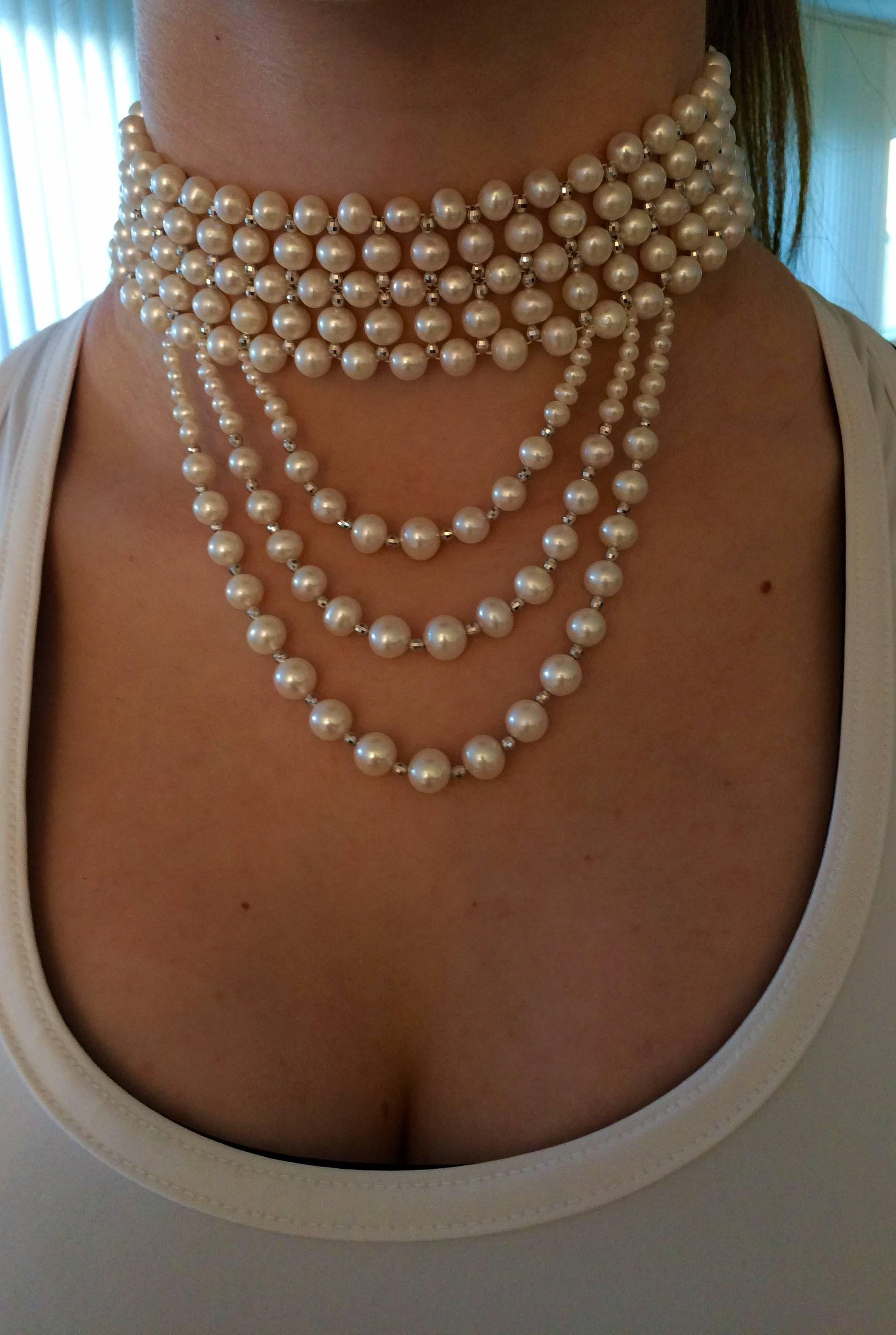 Marina J. Woven Pearl & 14K White Gold Drape Choker and Rhodium Silver Clasp  4