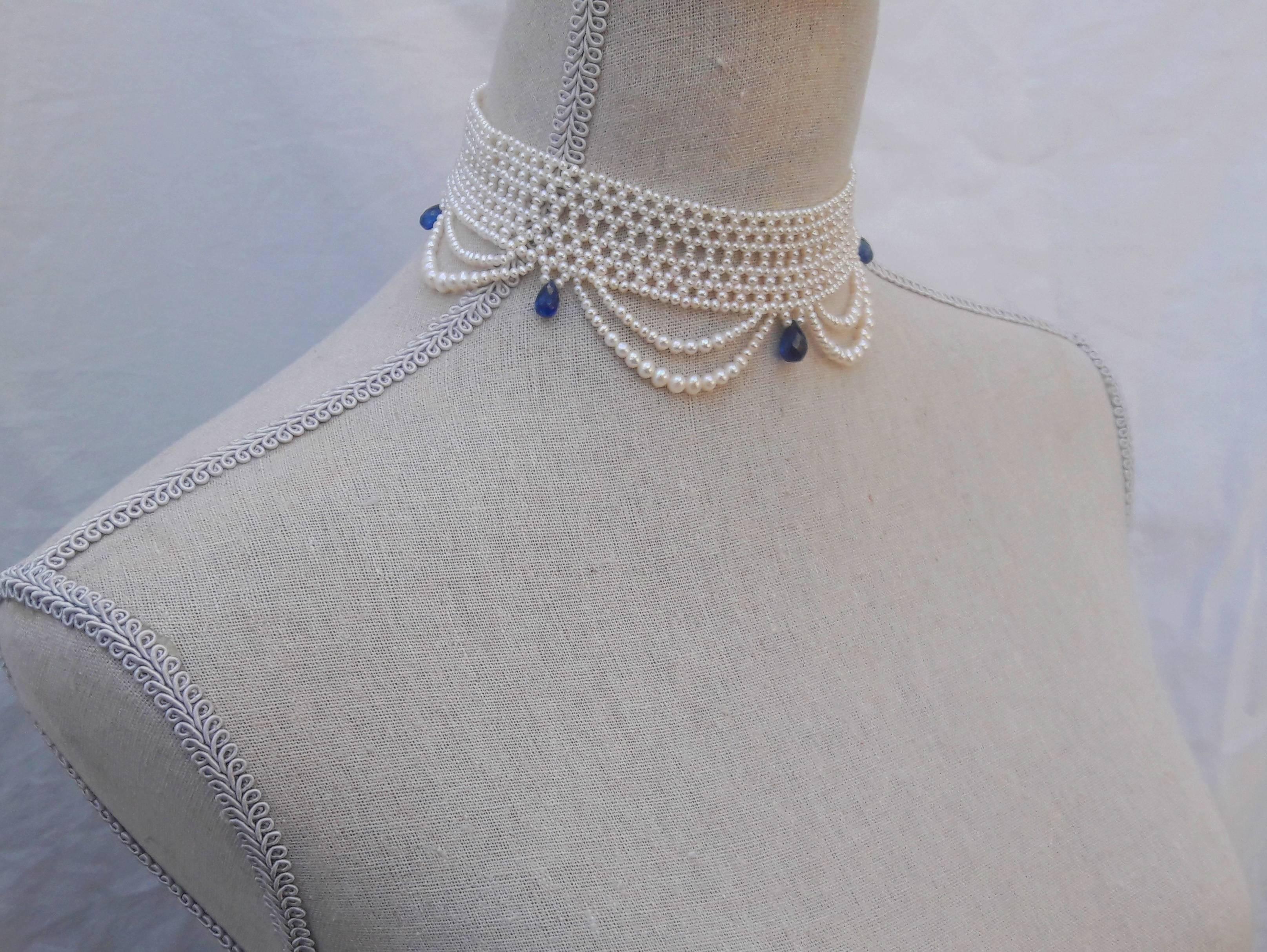 Marina J Woven Pearl Draped Choker Necklace with Kyanite Briolets  In New Condition In Los Angeles, CA