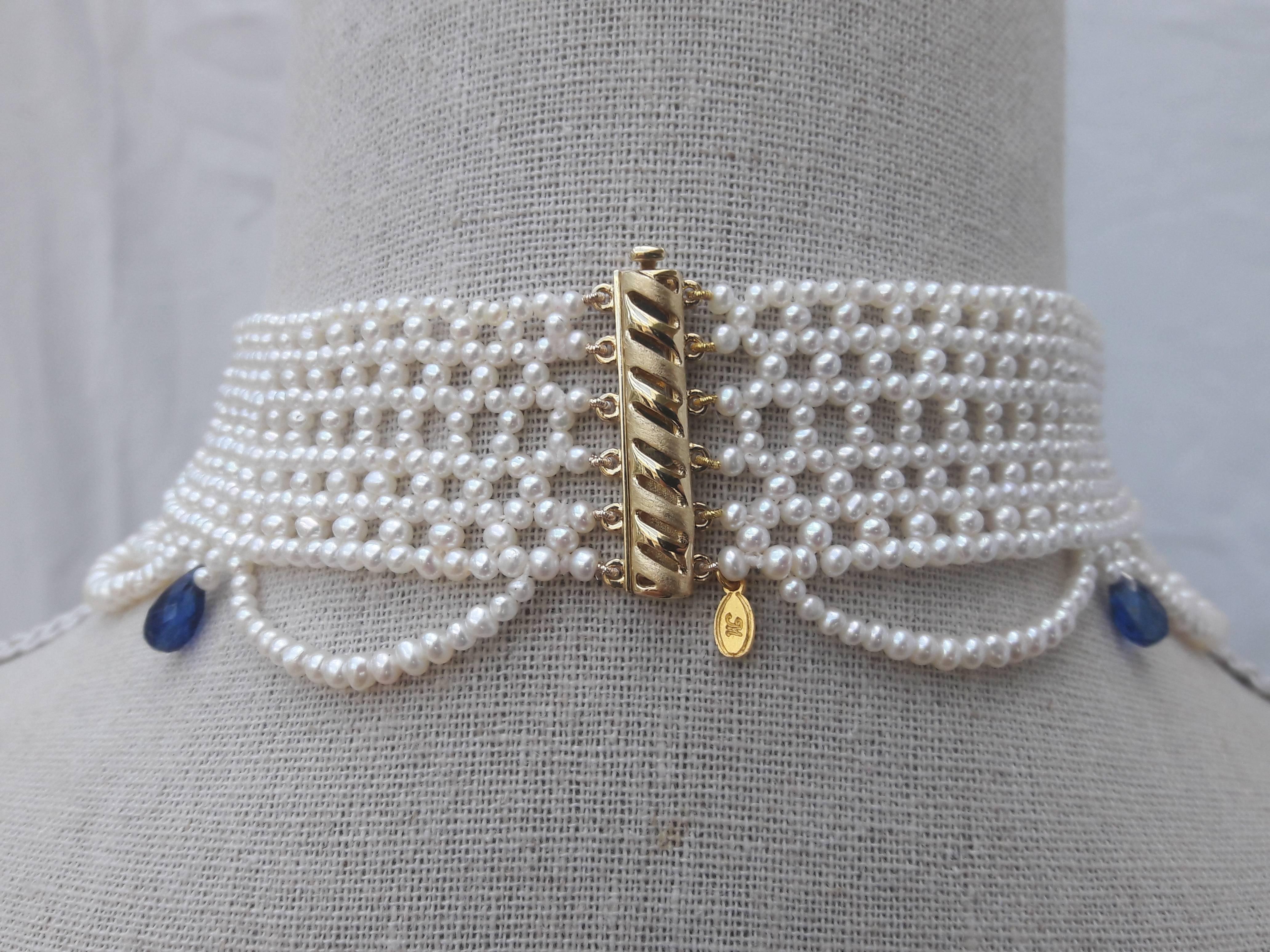 Marina J Woven Pearl Draped Choker Necklace with Kyanite Briolets  1