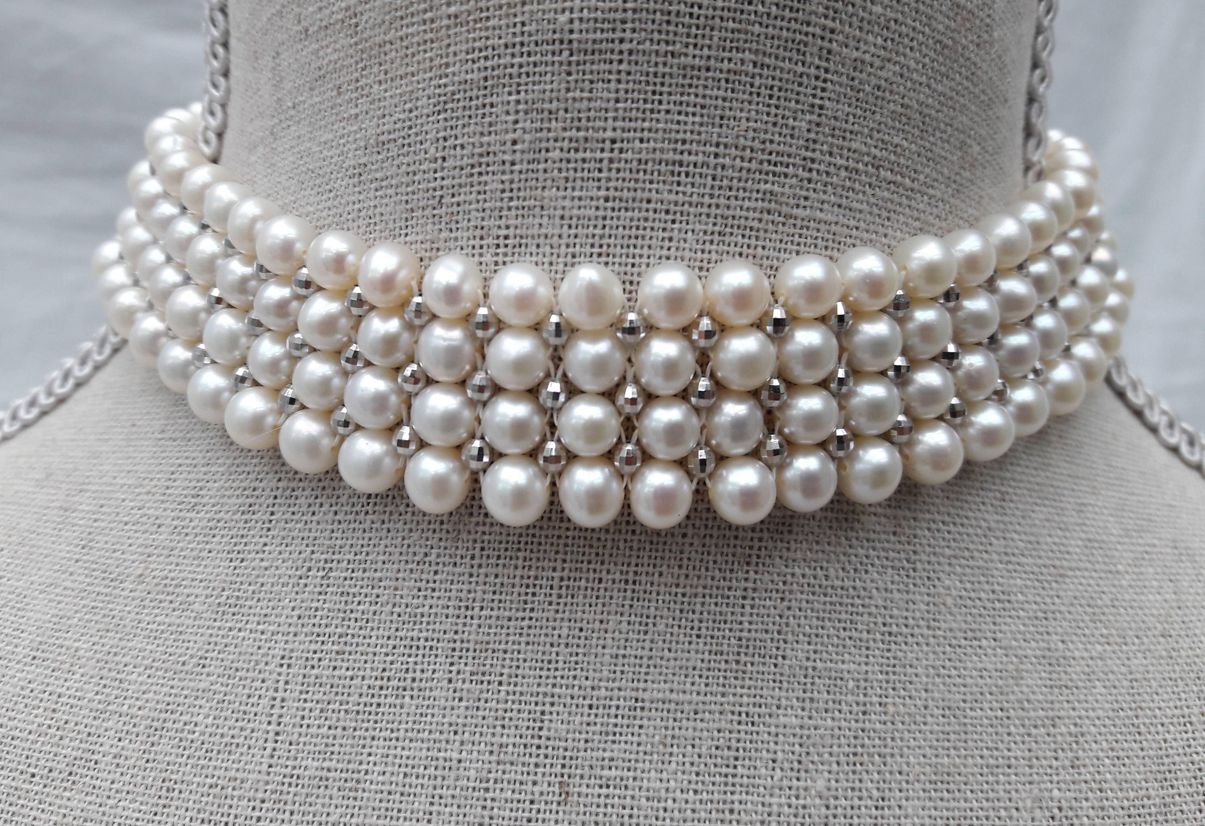 Women's Marina J. Woven Pearl Gold Chain Adjustable Choker Necklace