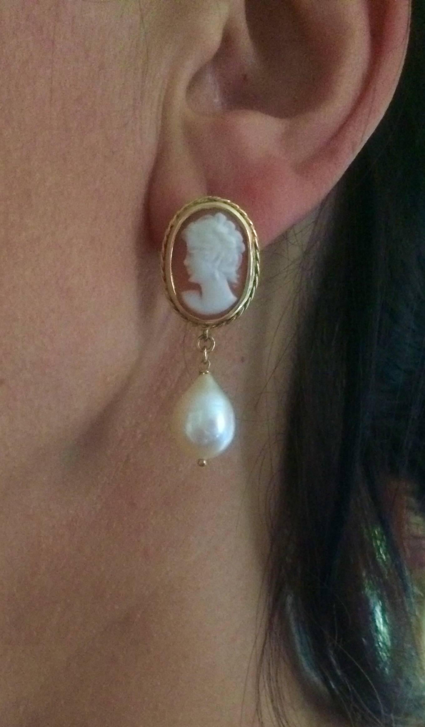 Women's Marina J. Cameo Pearl Gold Earrings
