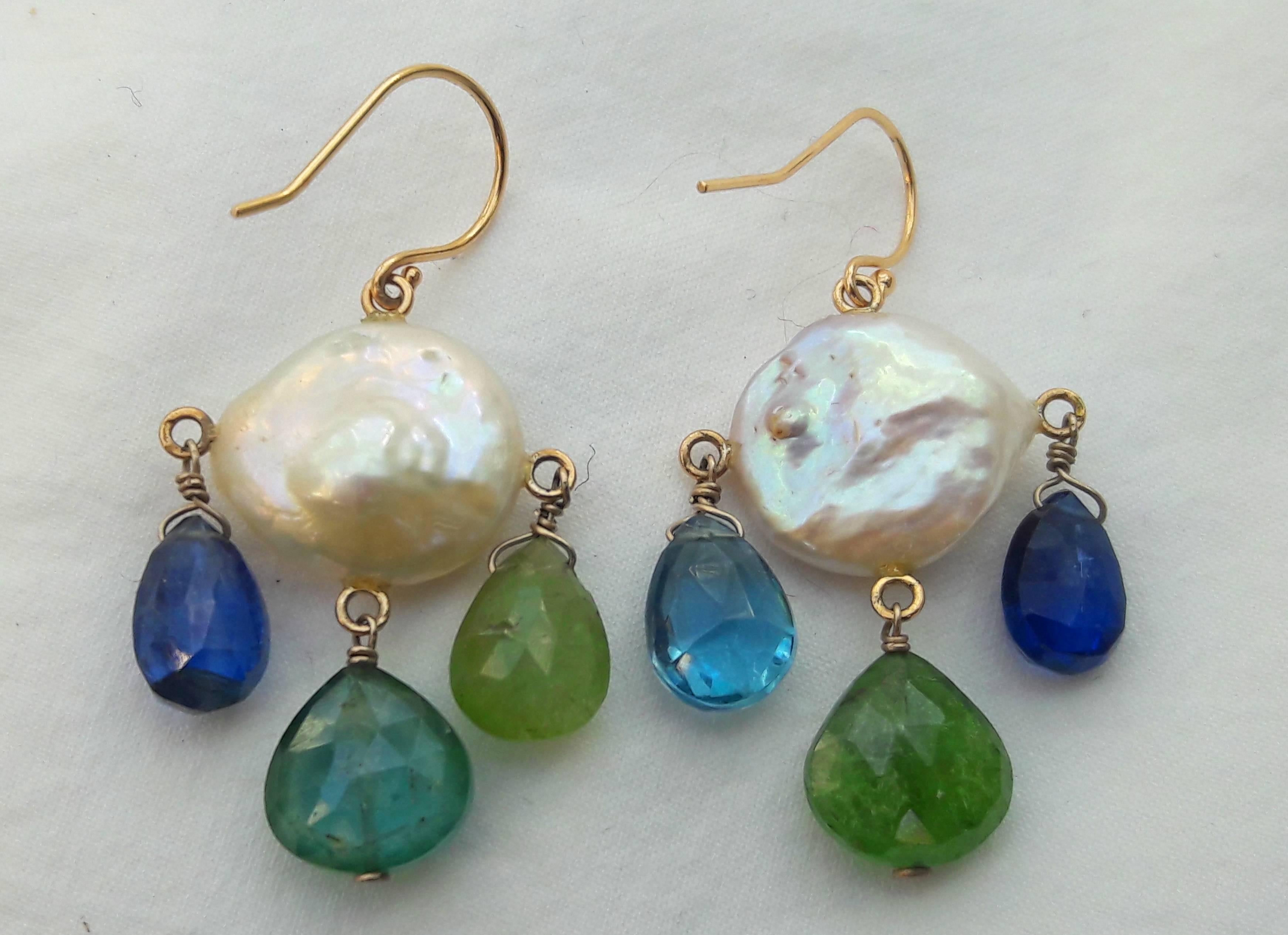 Marina J Pearl, Kyanite, Iolite, Tourmaline, Topaz & 14k Yellow Gold Earrings In New Condition For Sale In Los Angeles, CA