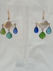 Marina J Pearl, Kyanite, Iolite, Tourmaline, Topaz & 14k Yellow Gold Earrings