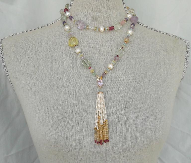 Marina J. Pearl Multi-Gemstone Gold Long Lariat Necklace at 1stDibs
