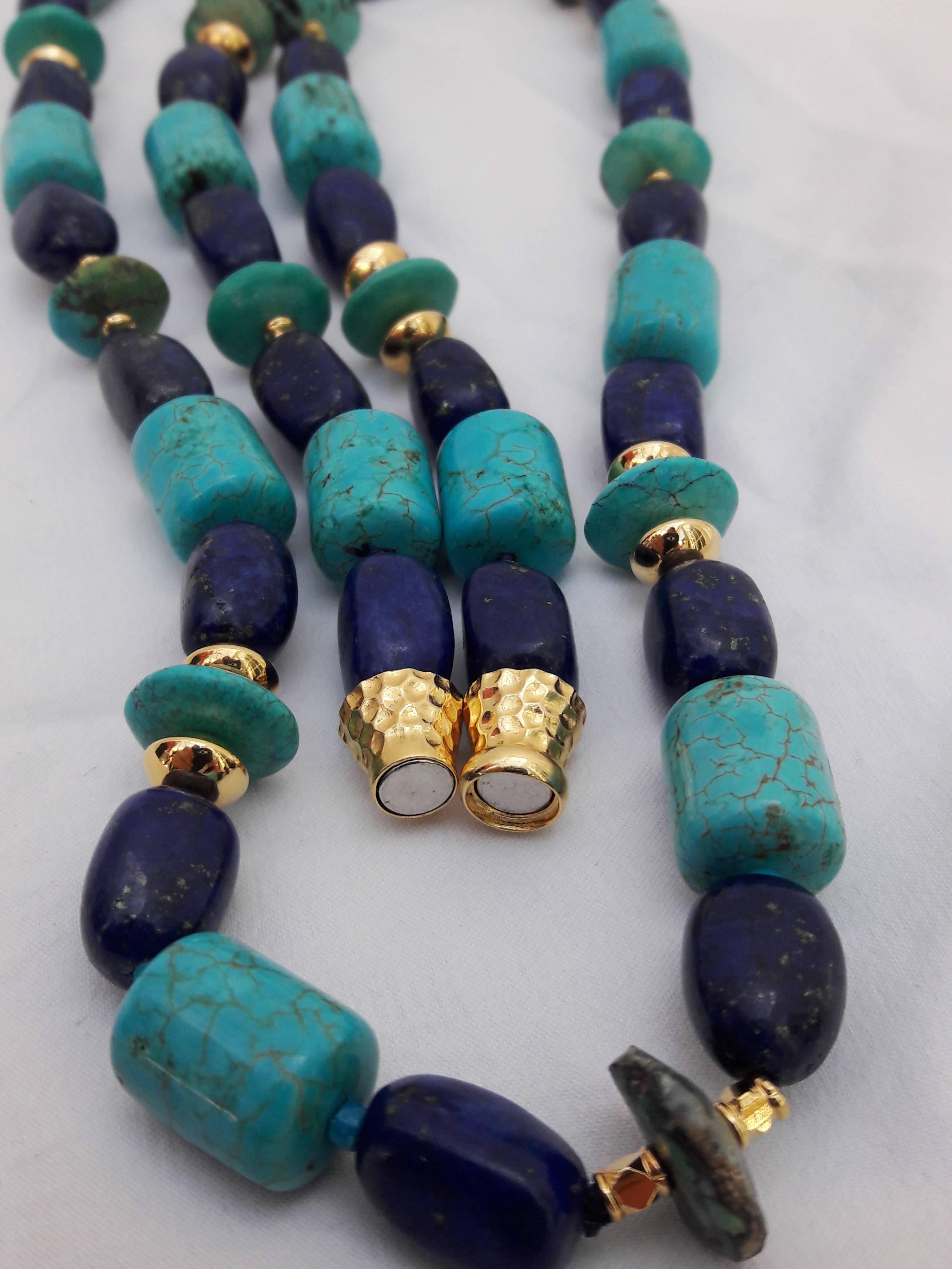 Women's Marina J. Turquoise, Lapis, Silver, Gold, Long Lariat Necklace 'Magnet Clasp'