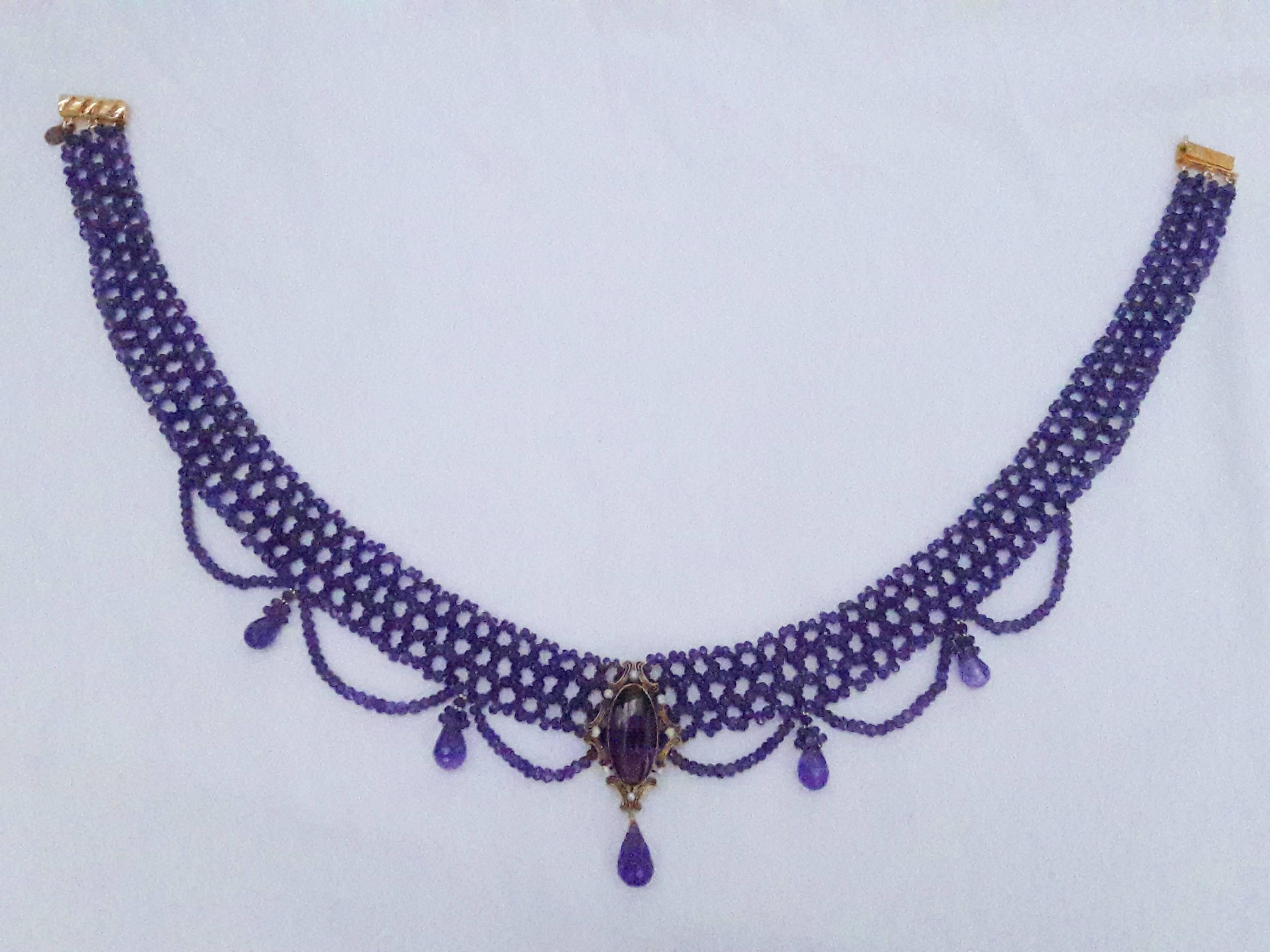 Marina J. Woven Amethyst Gold Centerpiece Drape Necklace 1
