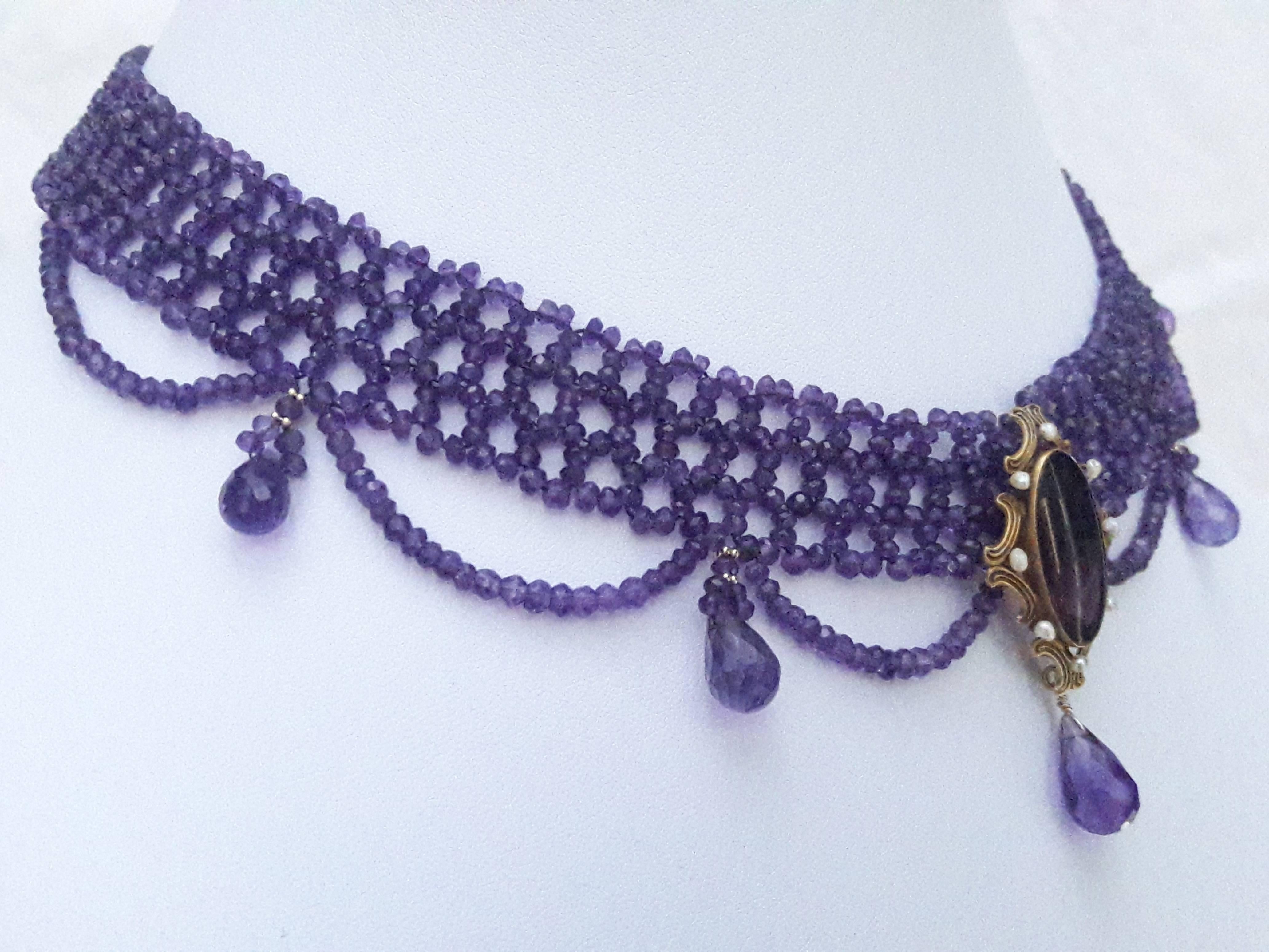 Marina J. Woven Amethyst Gold Centerpiece Drape Necklace In New Condition In Los Angeles, CA