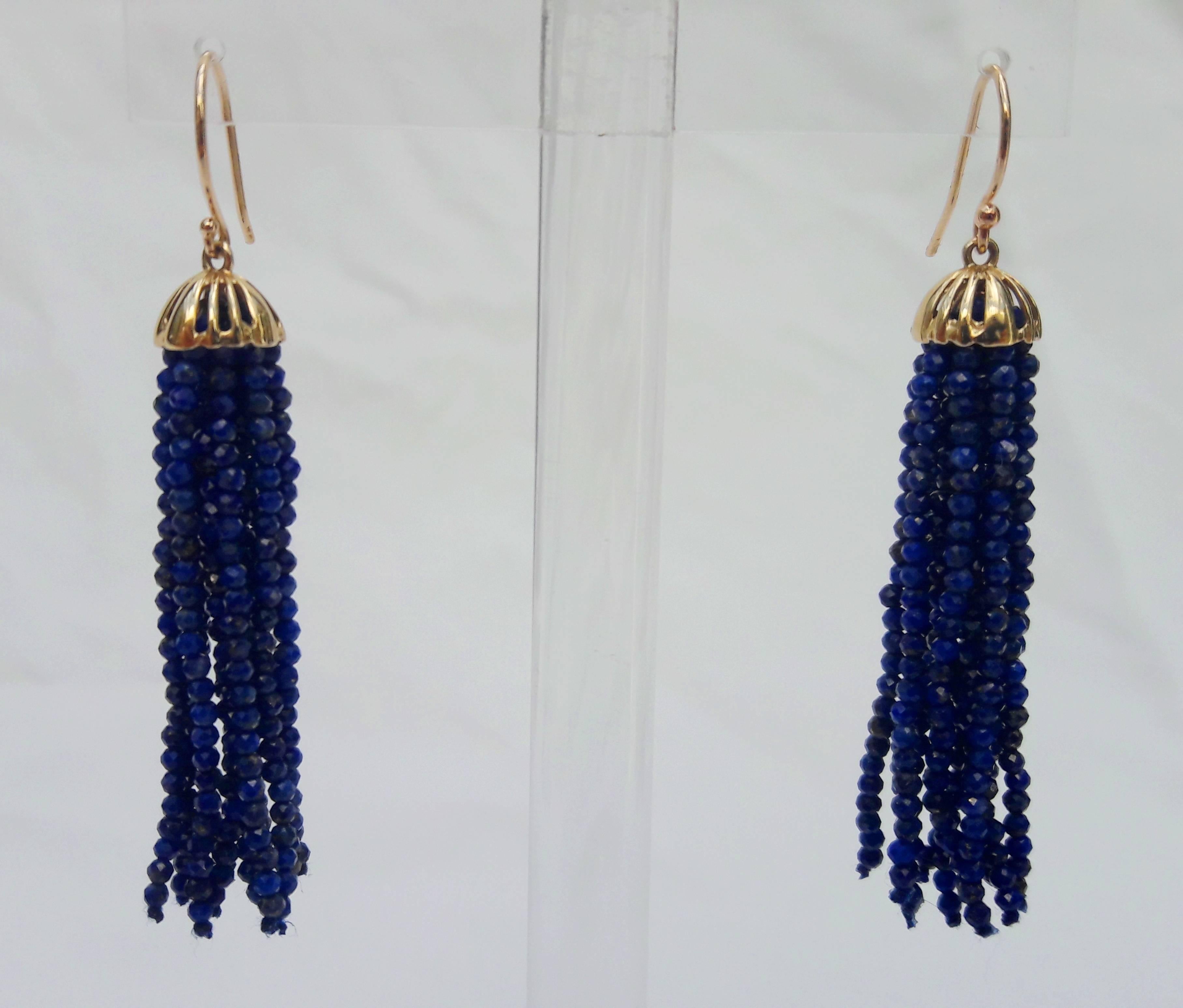 Marina J. Lapis Lazuli Gold Tassel Earrings In New Condition In Los Angeles, CA