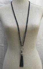 Marina J Sautoir Black Pearl Sterling Silver Beads and Black Pearl Silver Tussle