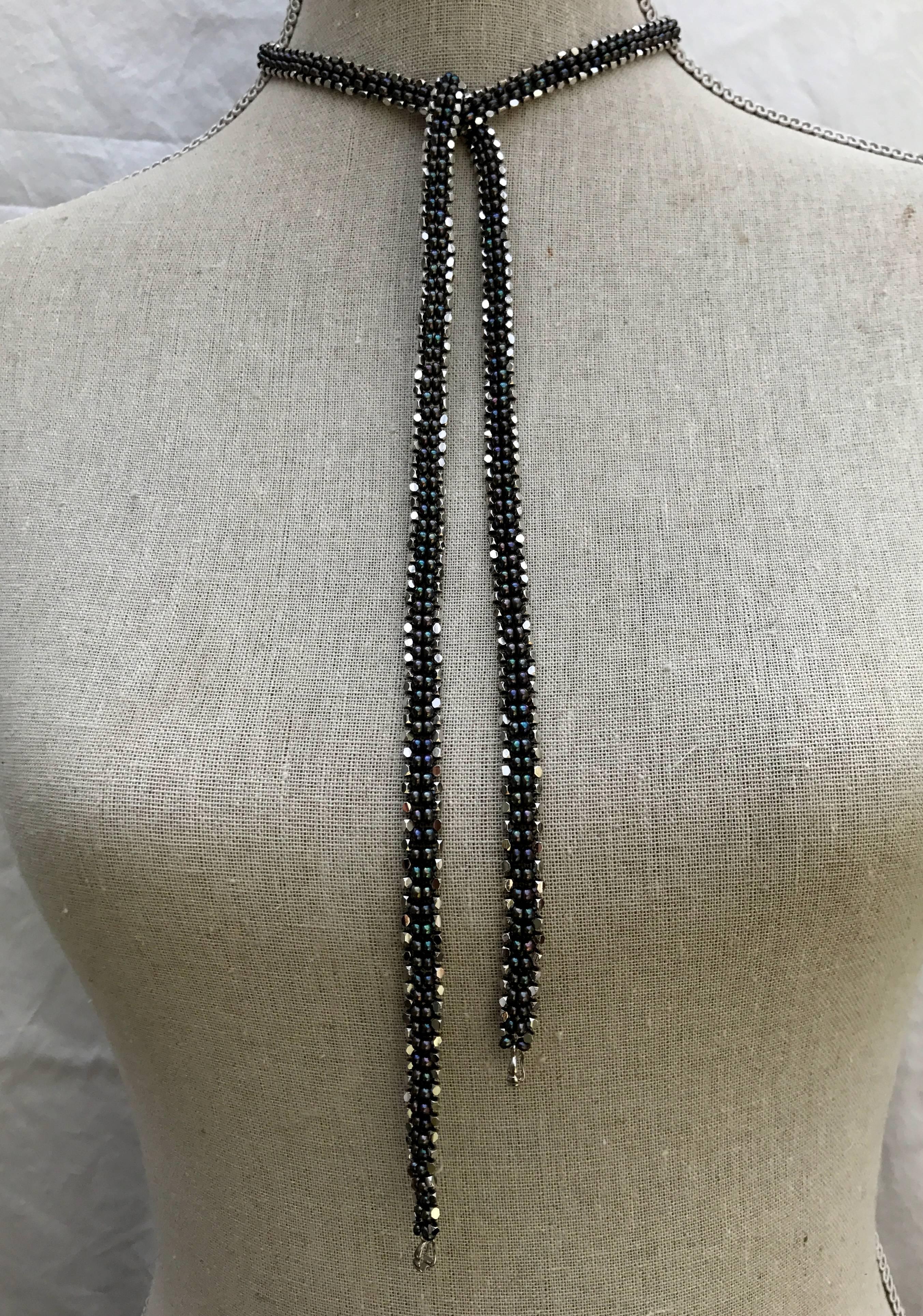 Marina J Sautoir Black Pearl Sterling Silver Beads and Black Pearl Silver Tussle 5