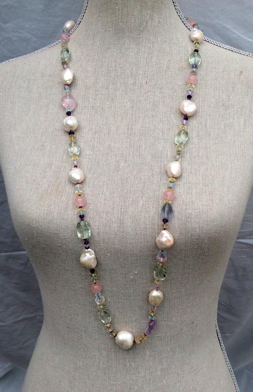 Marina J Multicolor Gems Pearls White Gold Sautoir Necklace and Tassel ...