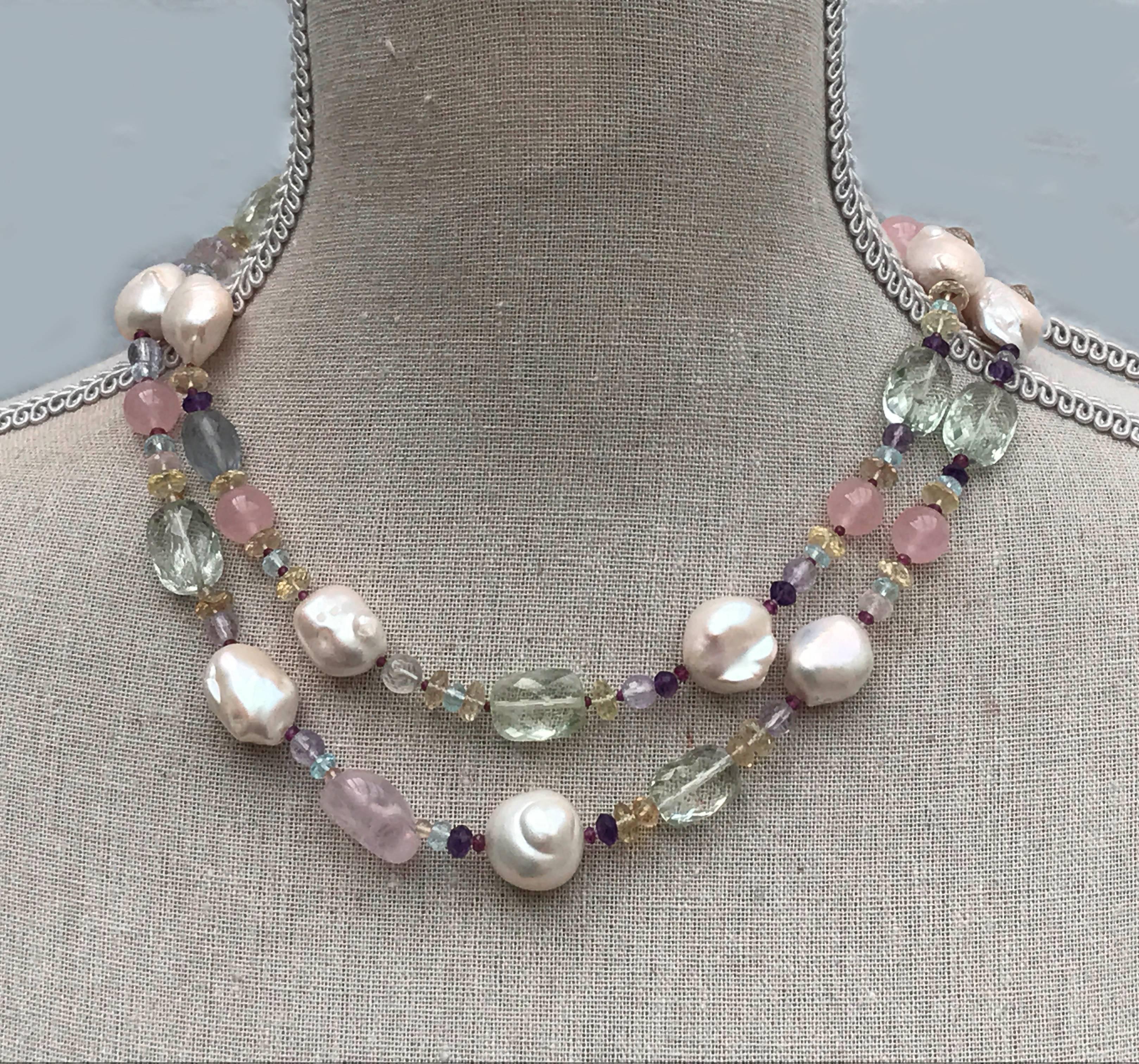 Marina J Multicolor Gems Pearls White Gold Sautoir Necklace and Tassel 2