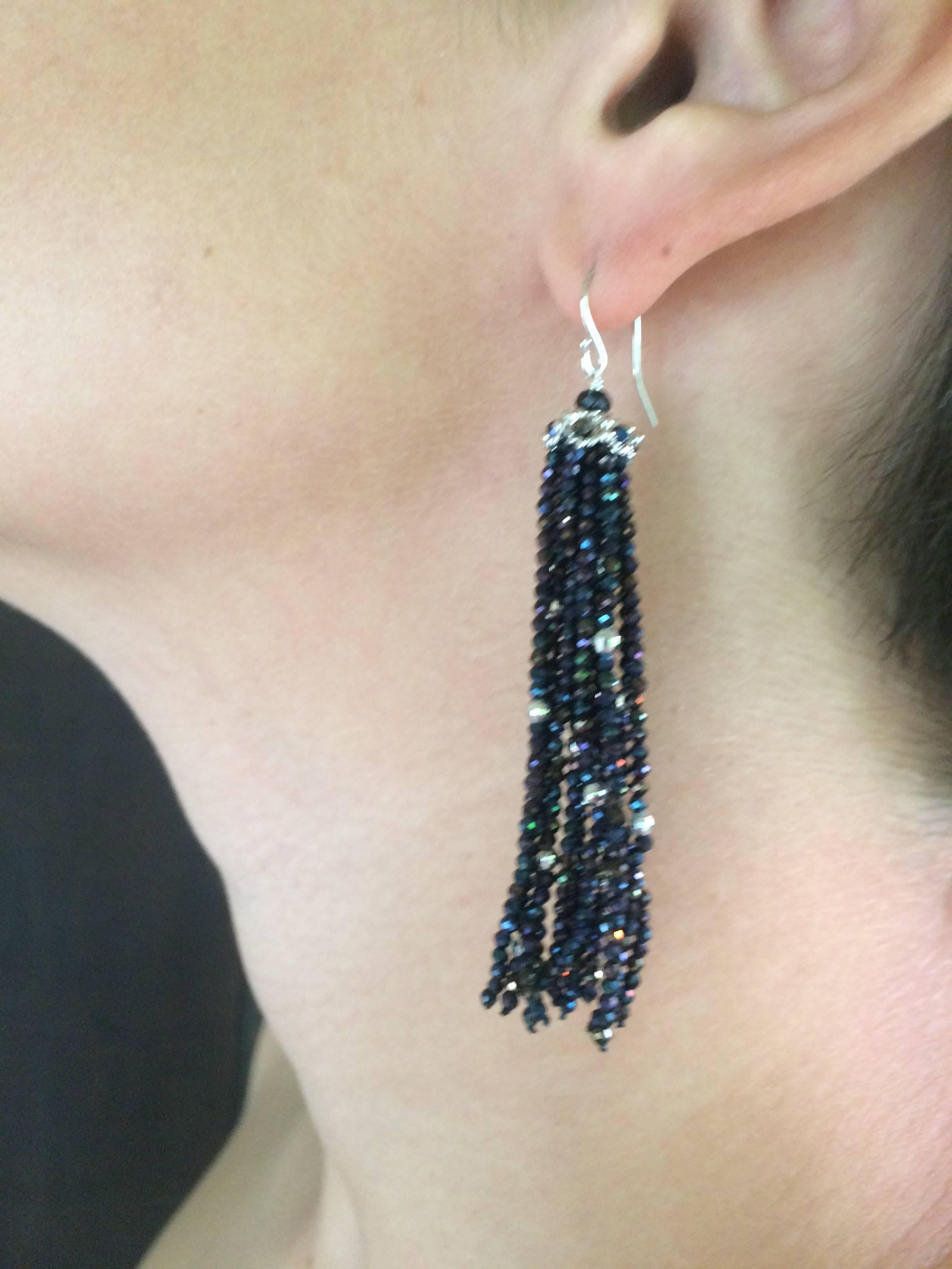 Artisan Marina J Black Spinel Faceted Beads Tassel Earrings