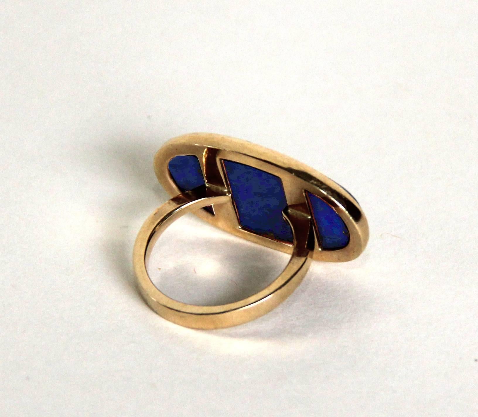 Marina J Oval Lapis Lazuli Gold Ring In New Condition In Los Angeles, CA