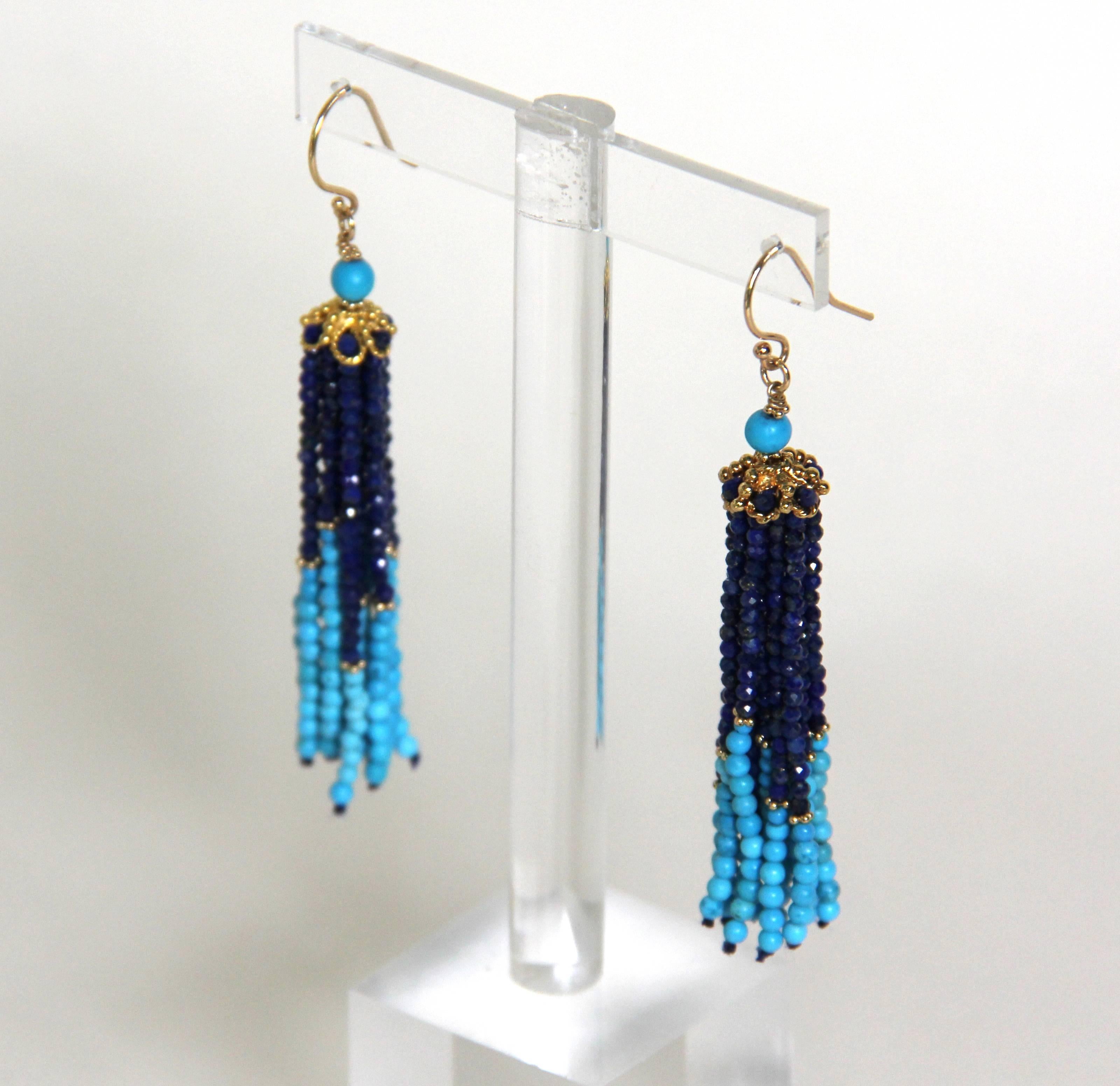 Artisan Marina J Turquoise and Lapis Tassel Earrings