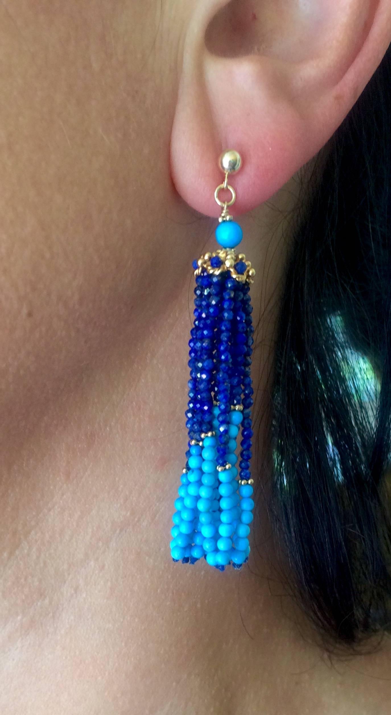 Marina J Turquoise and Lapis Tassel Earrings In New Condition In Los Angeles, CA