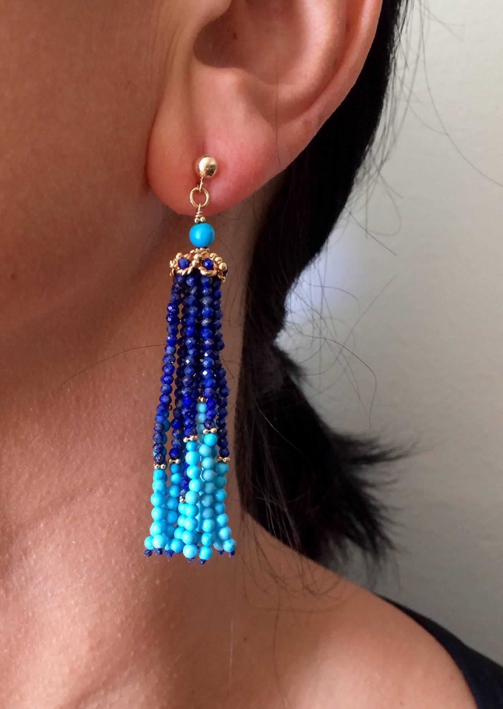 Women's Marina J Turquoise and Lapis Tassel Earrings